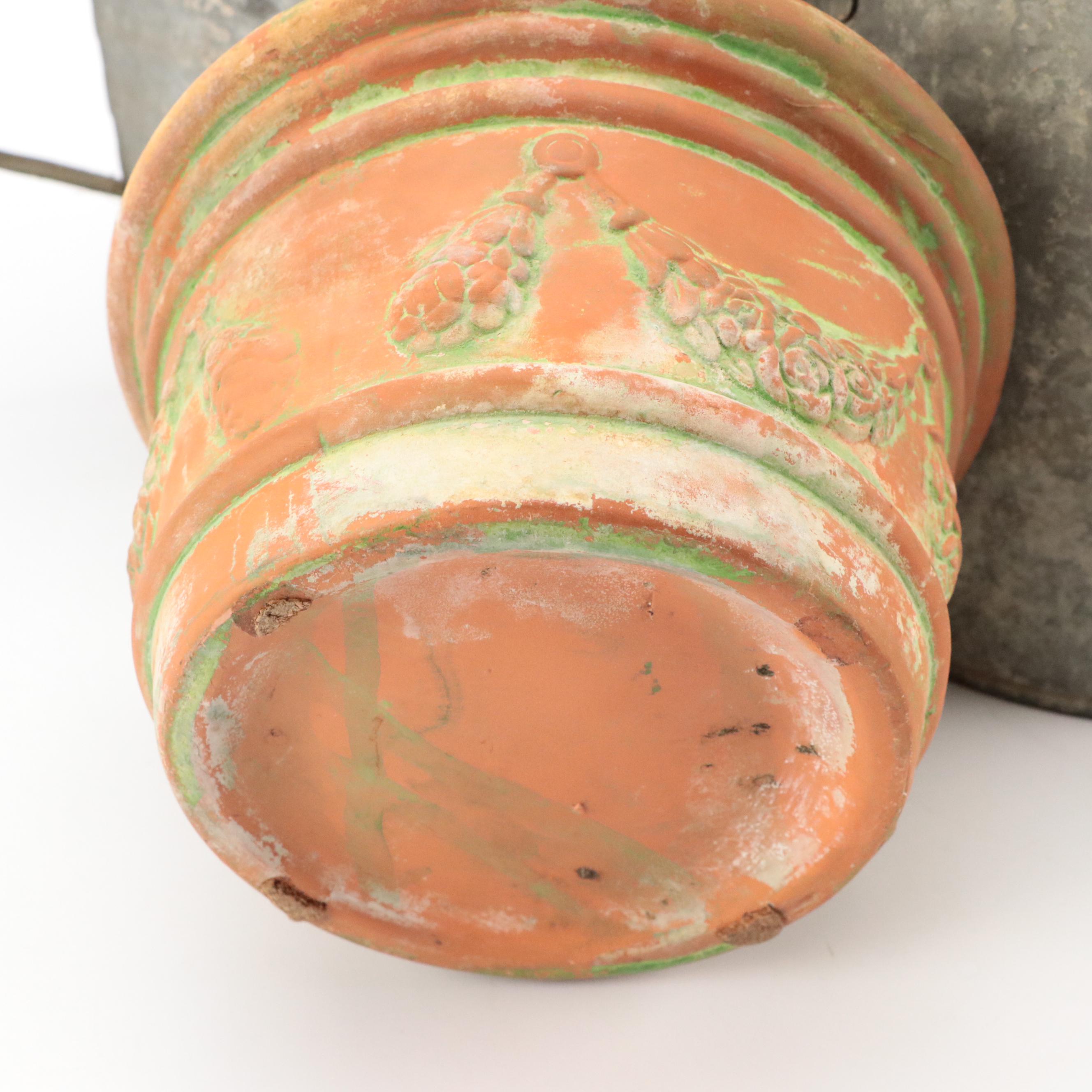 Metal Watering Can with Embosse Terracotta Planter and More