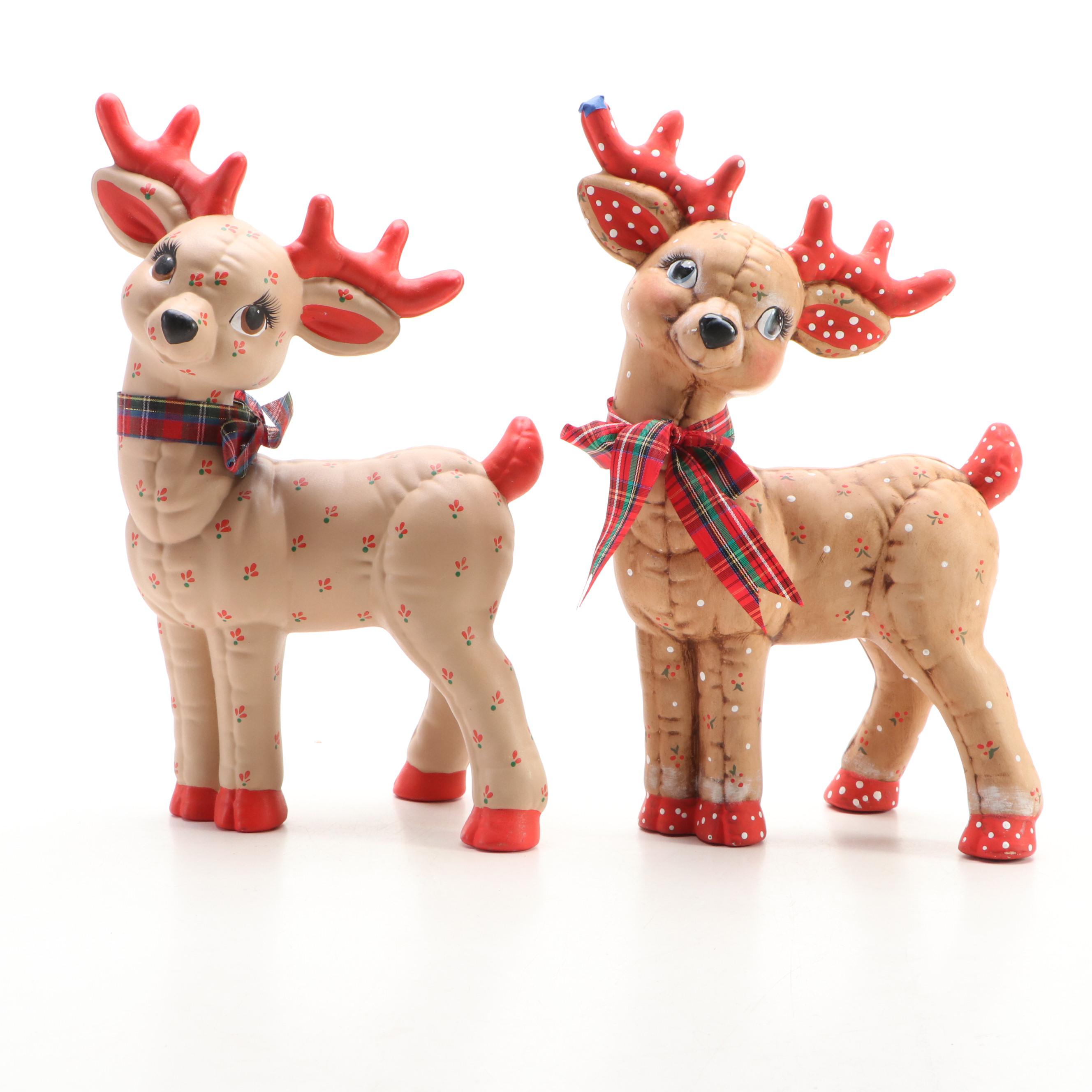 Kimple Ceramic Seated and Standing Reindeer Christmas Decorations, 1980s