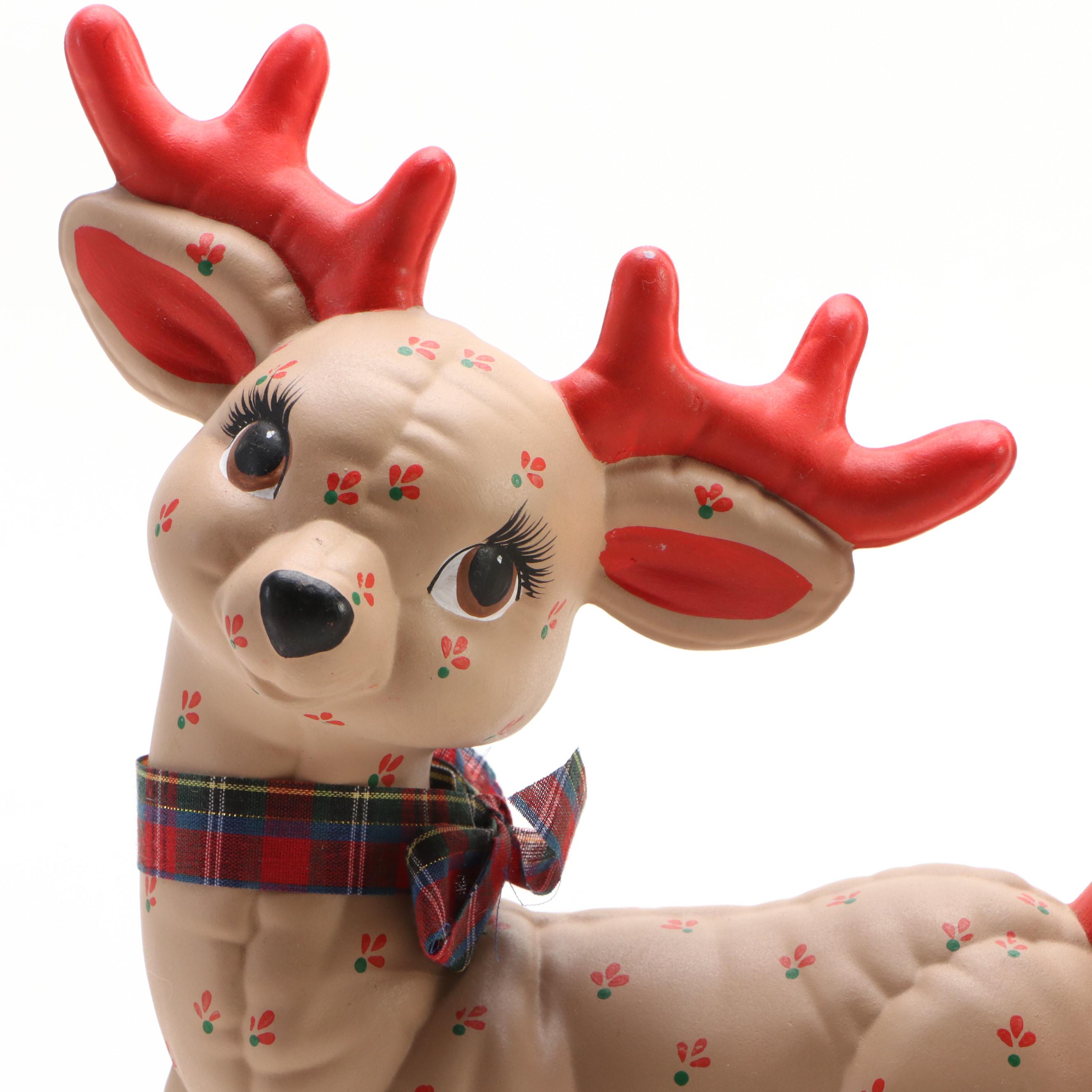 Kimple Ceramic Seated and Standing Reindeer Christmas Decorations, 1980s