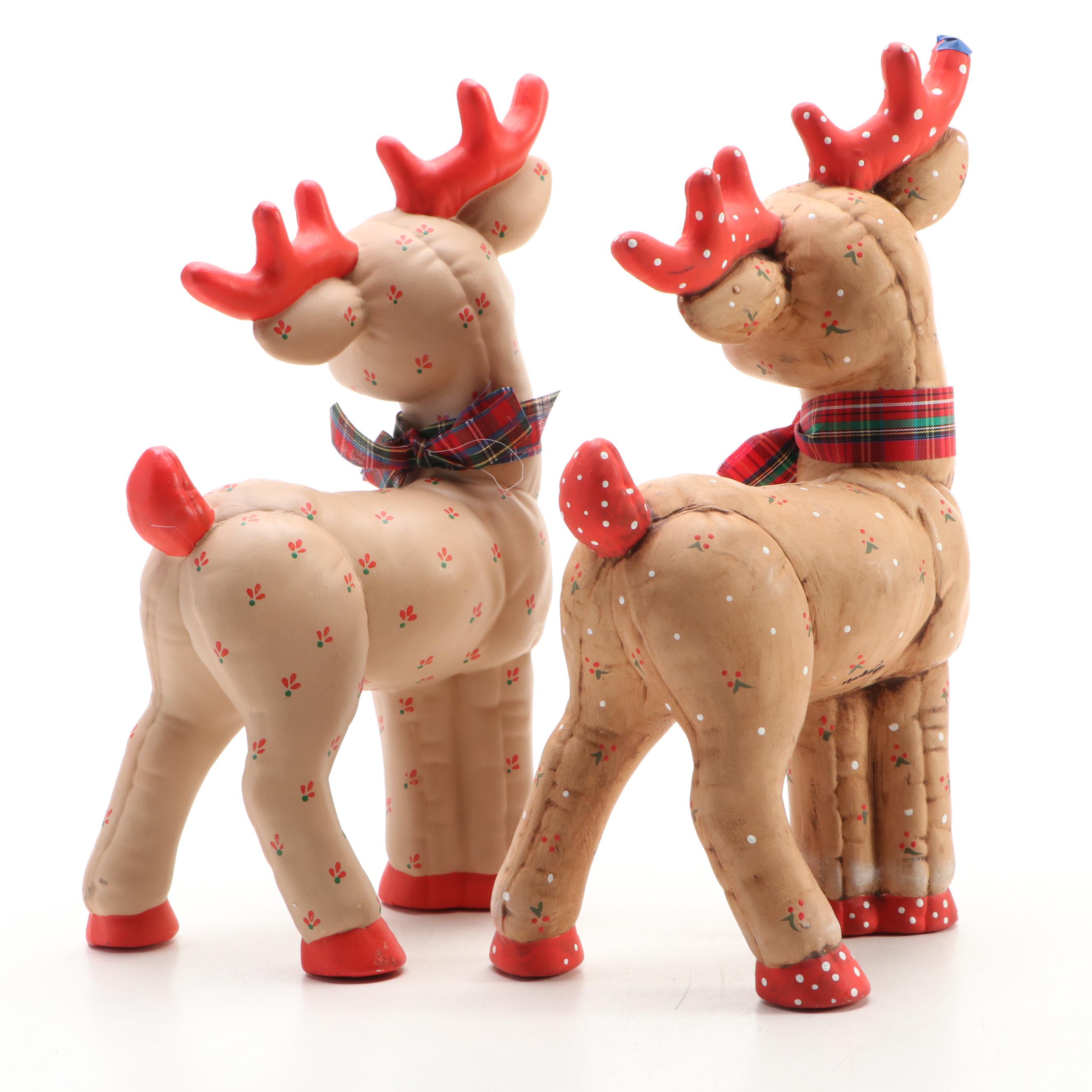 Kimple Ceramic Seated and Standing Reindeer Christmas Decorations, 1980s