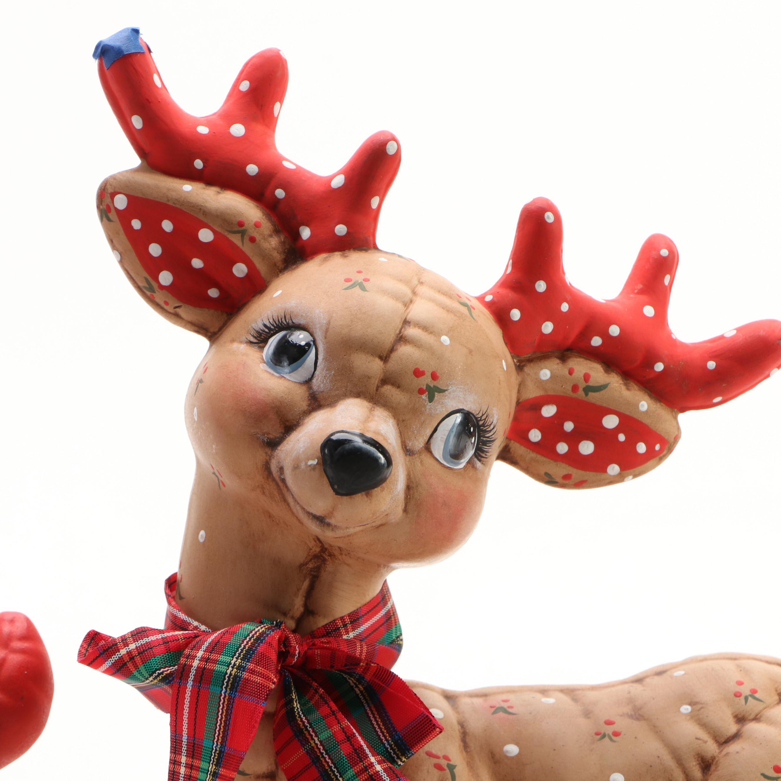 Kimple Ceramic Seated and Standing Reindeer Christmas Decorations, 1980s