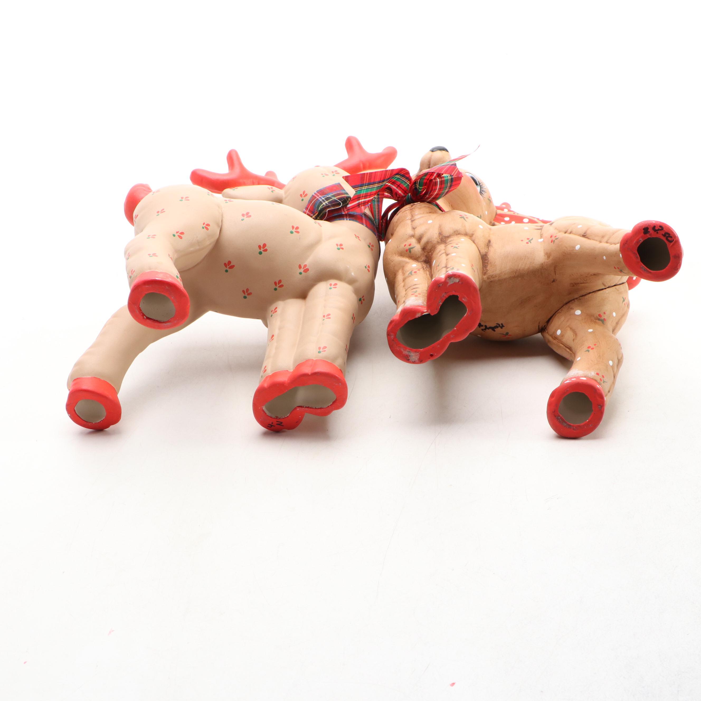 Kimple Ceramic Seated and Standing Reindeer Christmas Decorations, 1980s