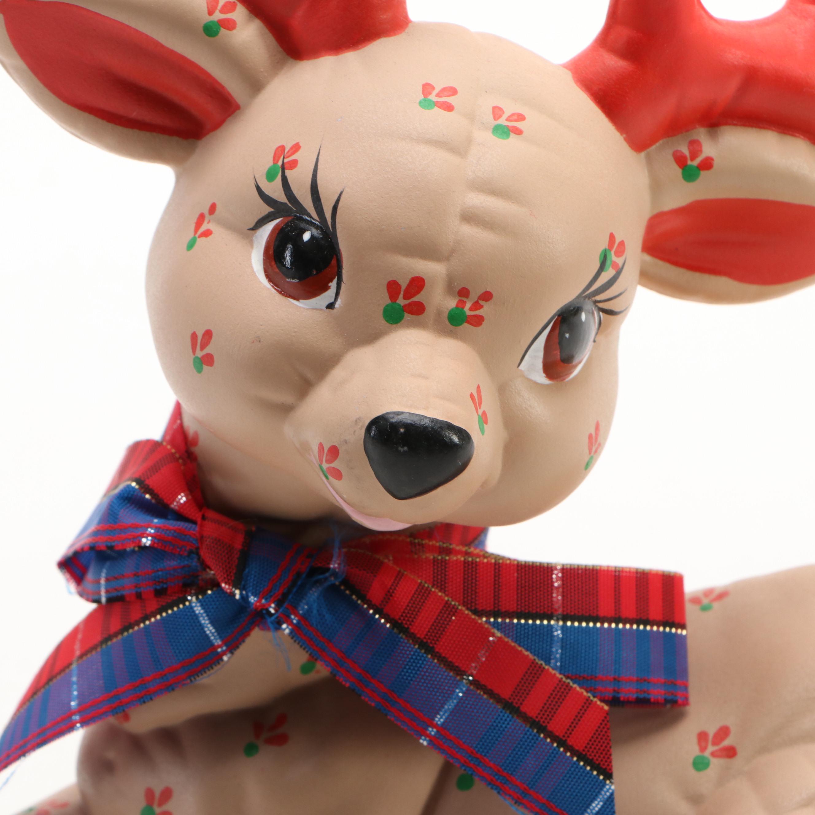 Kimple Ceramic Seated and Standing Reindeer Christmas Decorations, 1980s