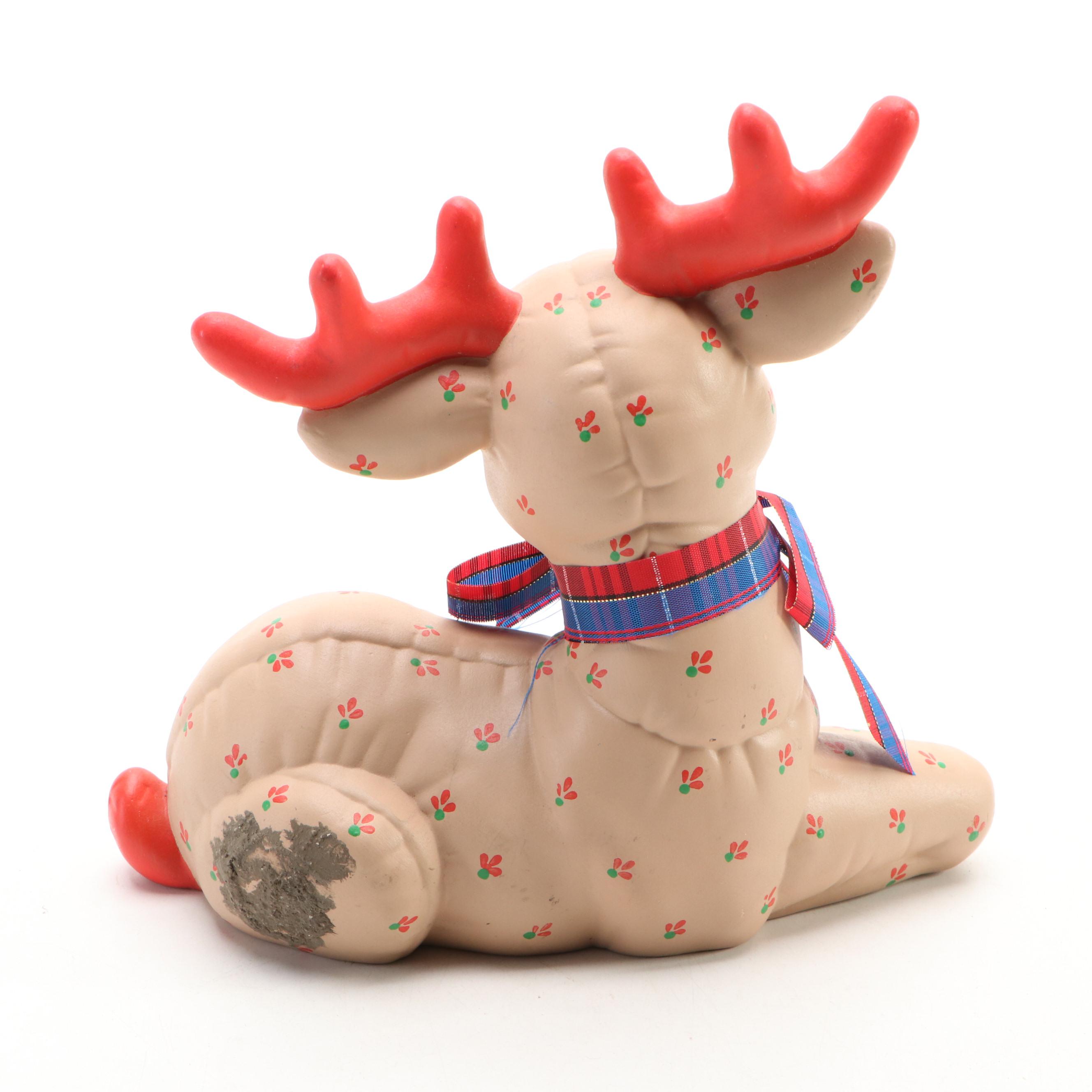 Kimple Ceramic Seated and Standing Reindeer Christmas Decorations, 1980s