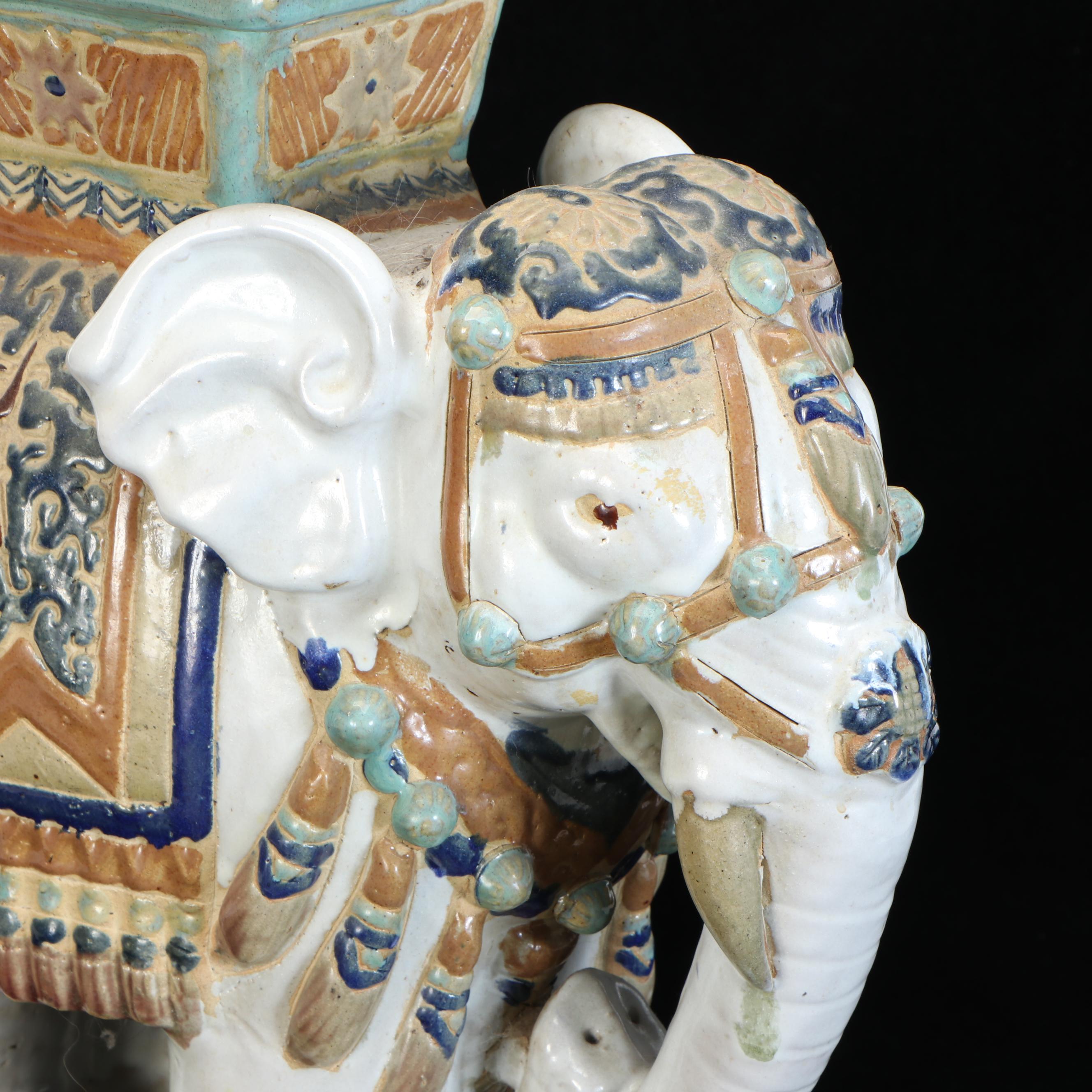 Vietnamese Polychrome Elephant Garden Stool