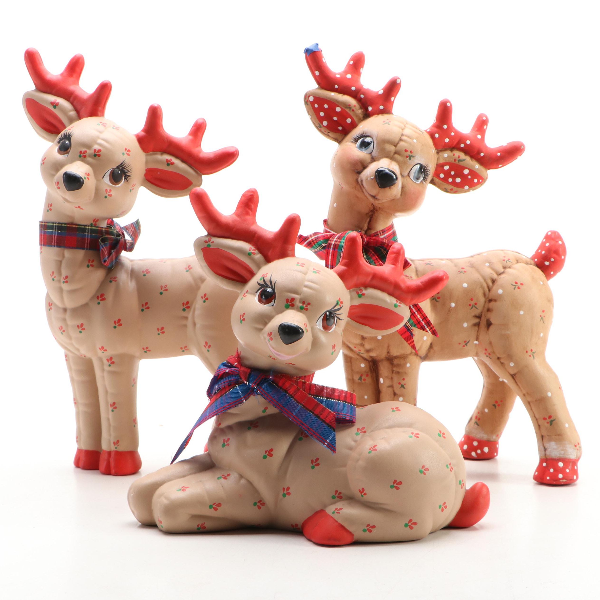 Kimple Ceramic Seated and Standing Reindeer Christmas Decorations, 1980s