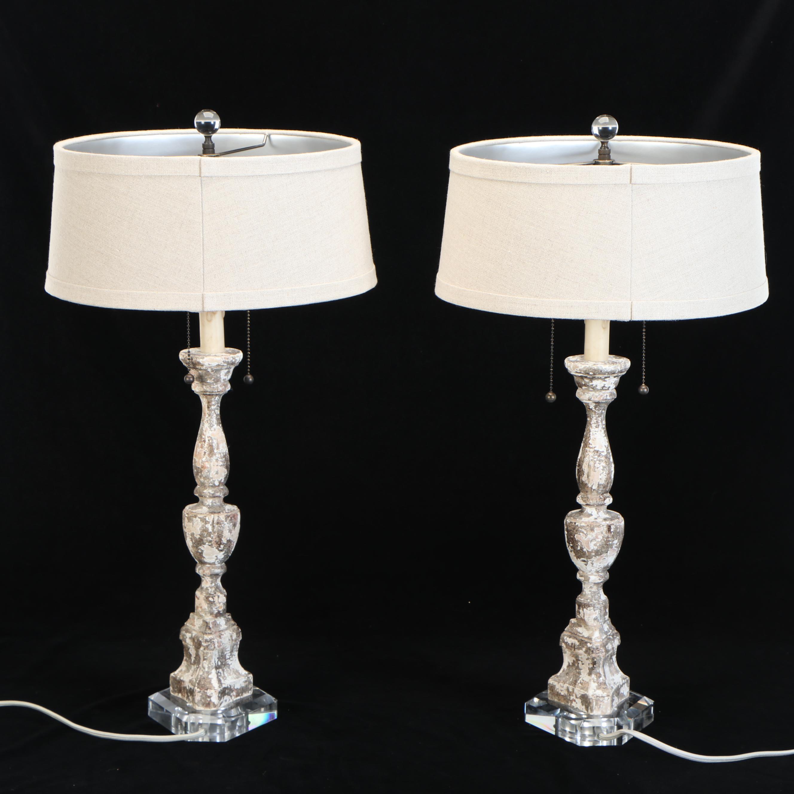 Aiden Grey "La Roche" Carved Wood Table Lamps on Crystal Bases