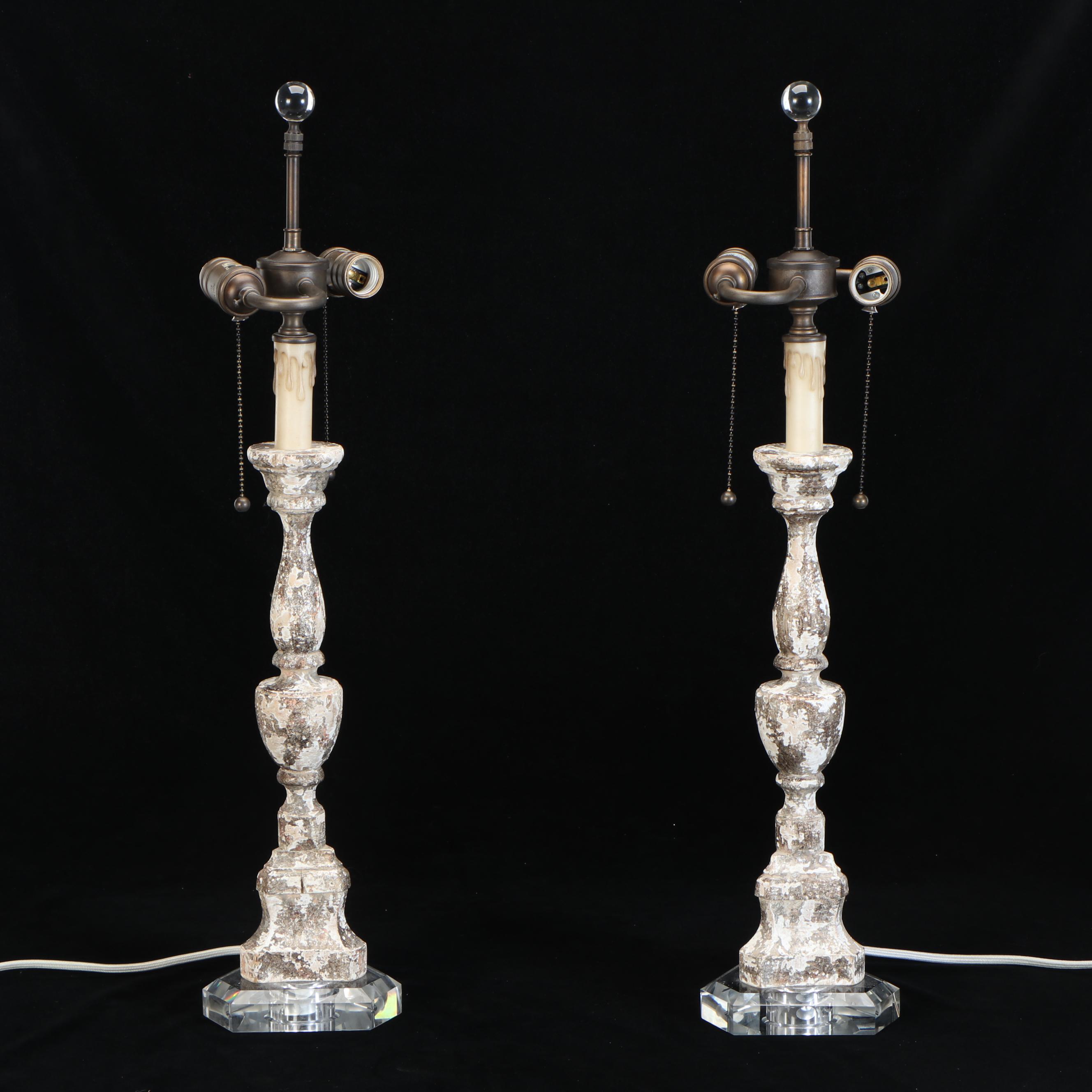 Aiden Grey "La Roche" Carved Wood Table Lamps on Crystal Bases