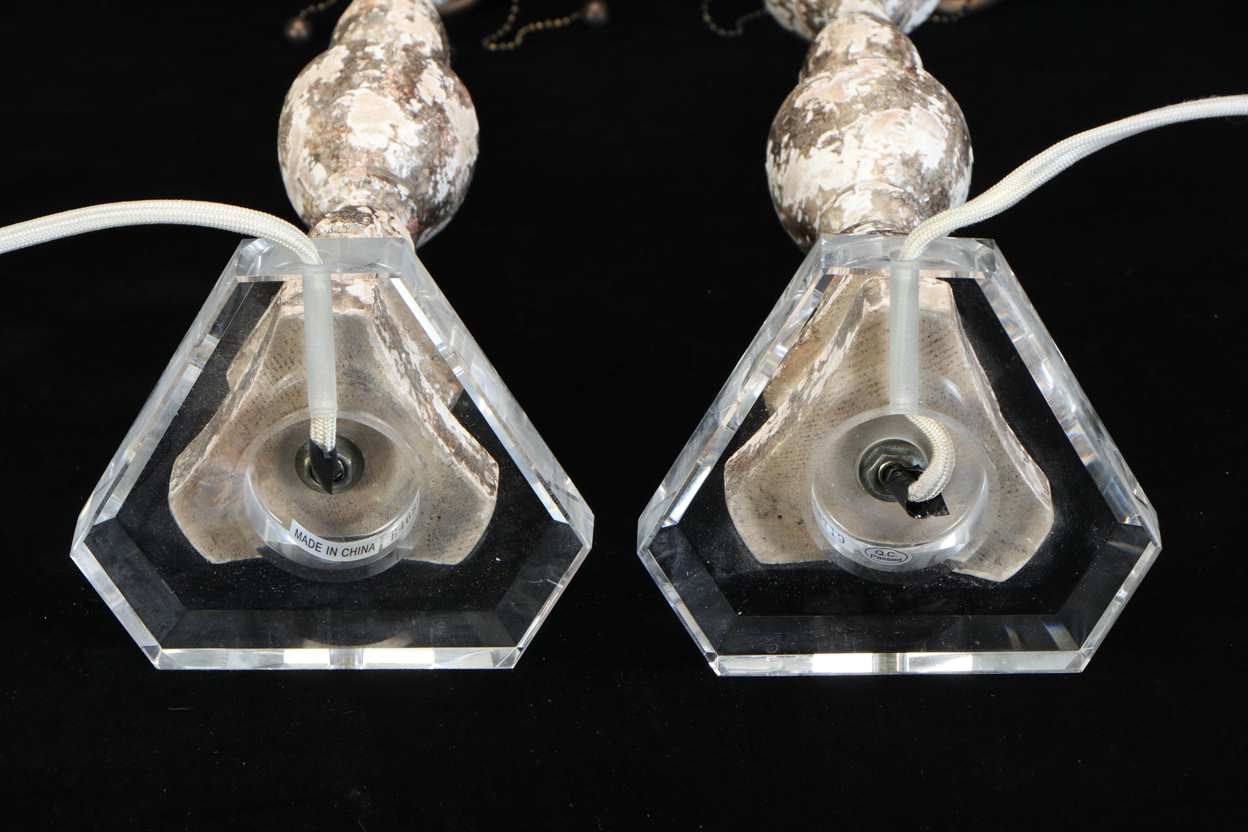 Aiden Grey "La Roche" Carved Wood Table Lamps on Crystal Bases