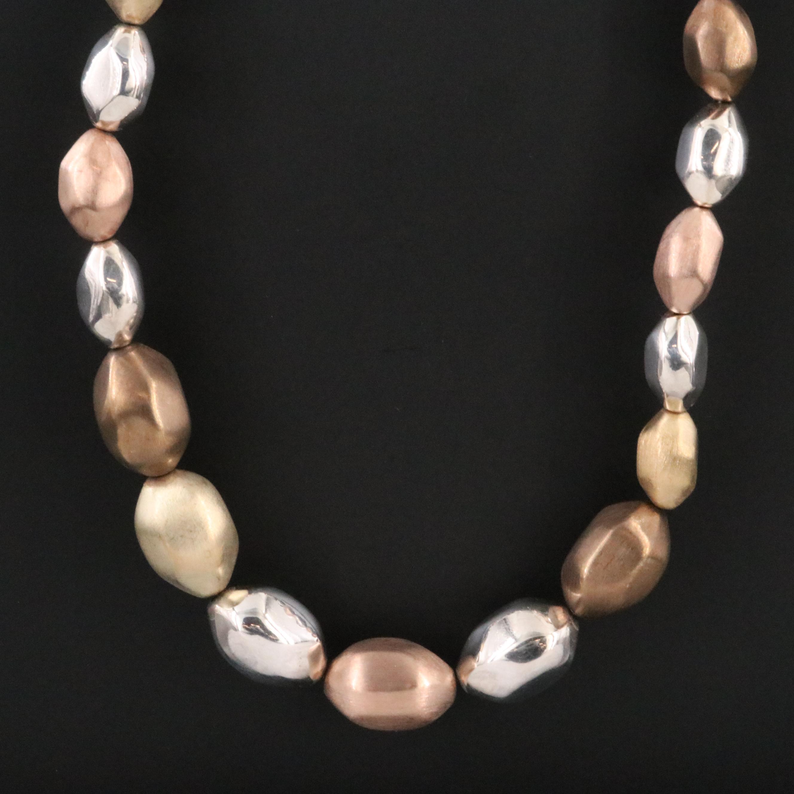 Sterling Tri-Color Beaded Necklace