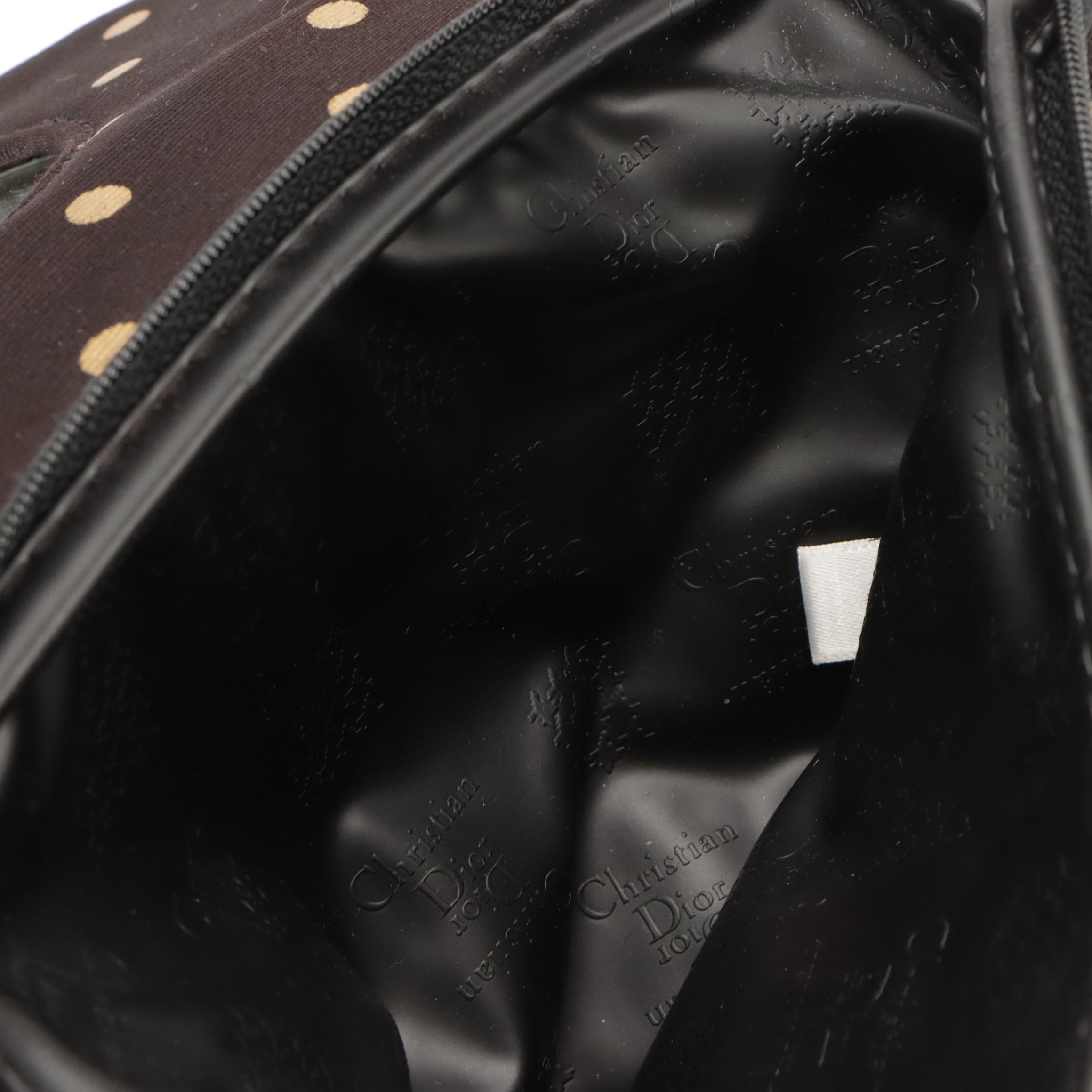 Christian Dior Vintage Black & Gold Polka Dot Nylon Cosmetic Pouch