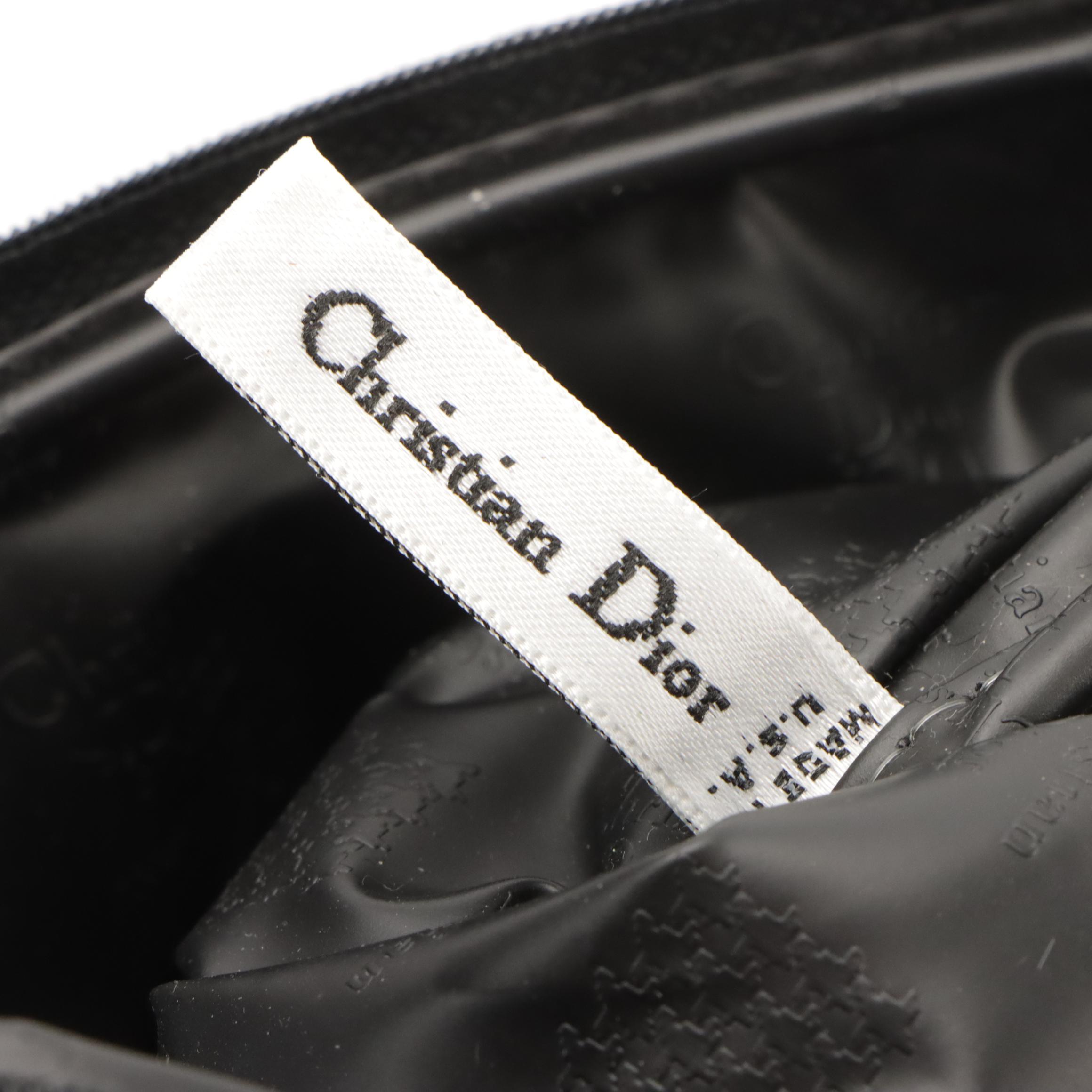 Christian Dior Vintage Black & Gold Polka Dot Nylon Cosmetic Pouch