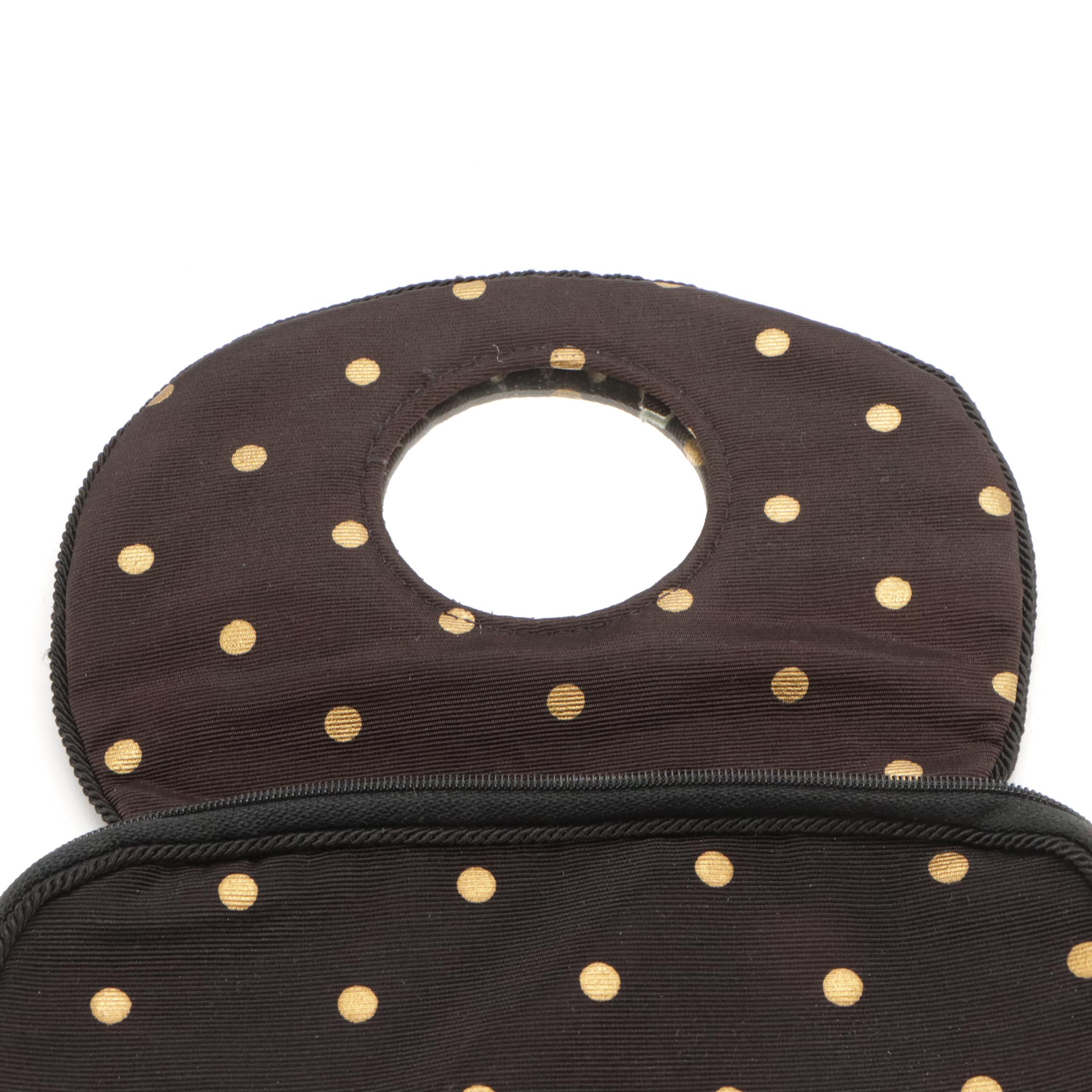Christian Dior Vintage Black & Gold Polka Dot Nylon Cosmetic Pouch
