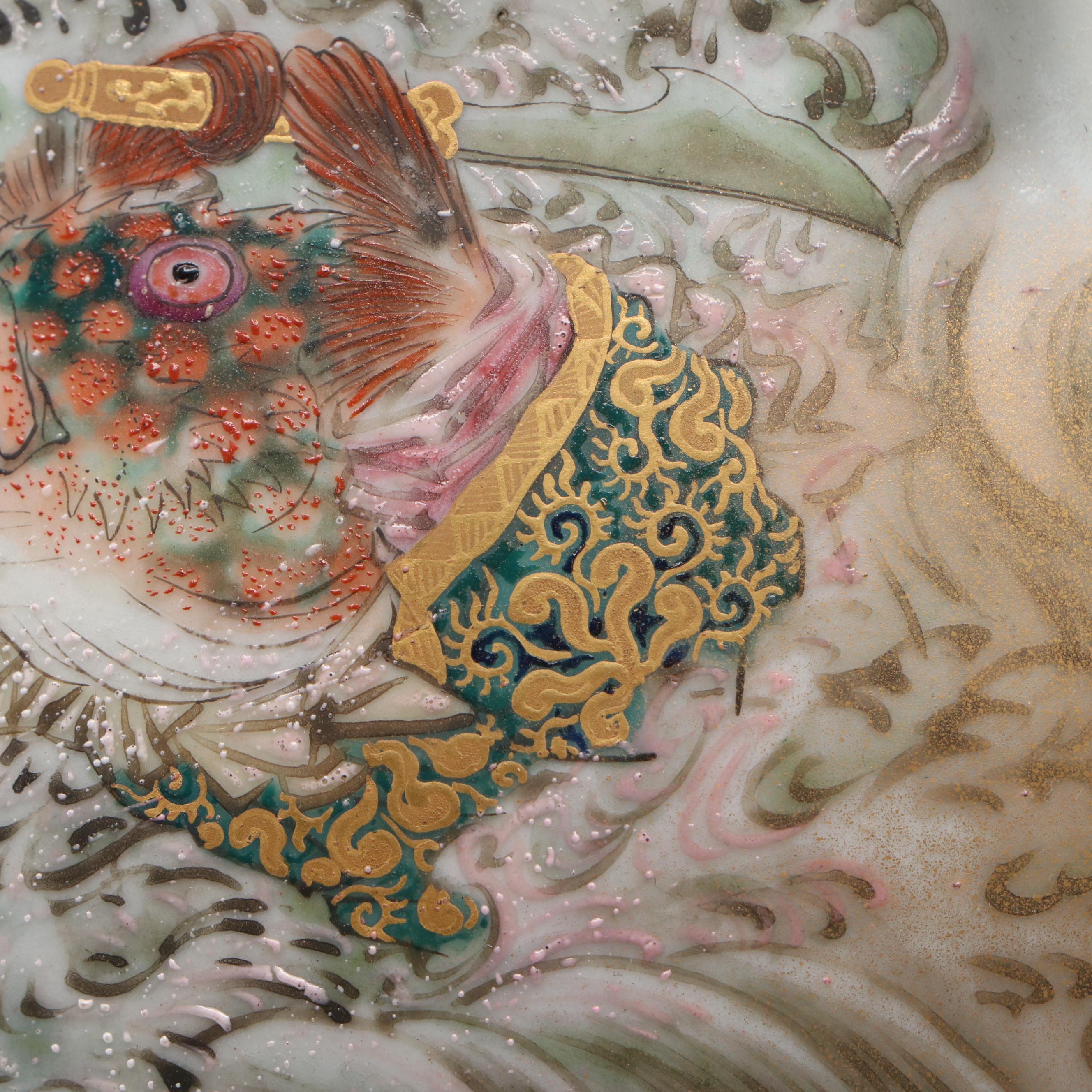 Japanese Satsuma Porcelain Vase Lamps with Scenes From Folk Tales