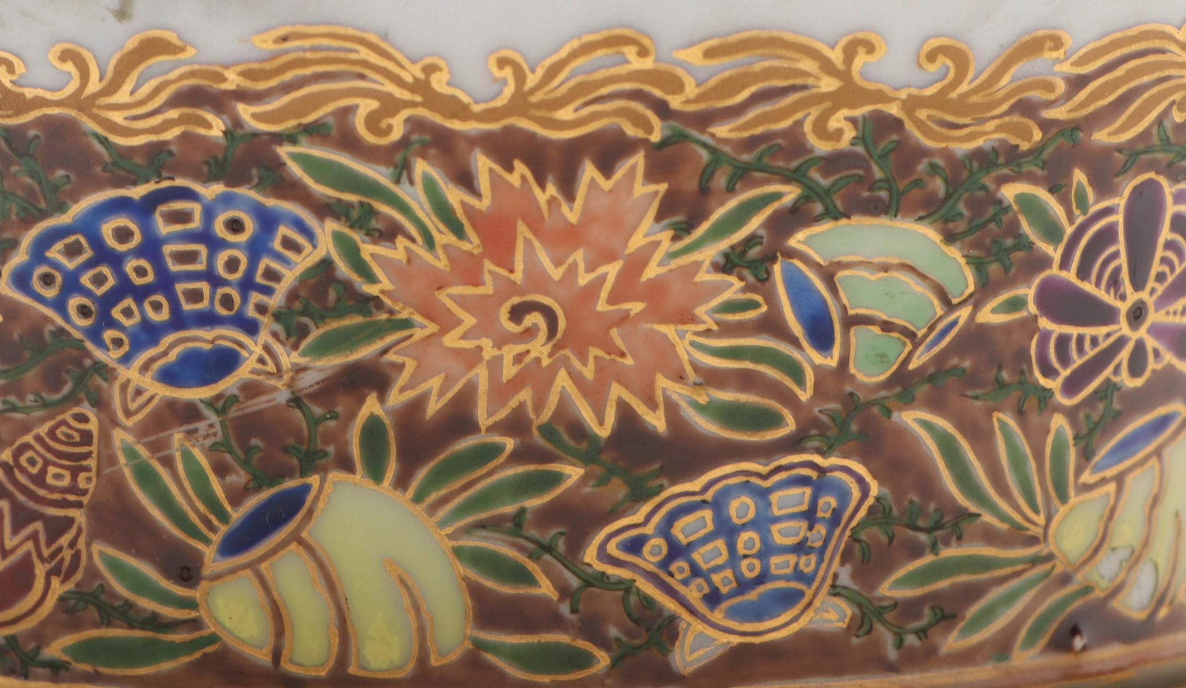 Japanese Satsuma Porcelain Vase Lamps with Scenes From Folk Tales