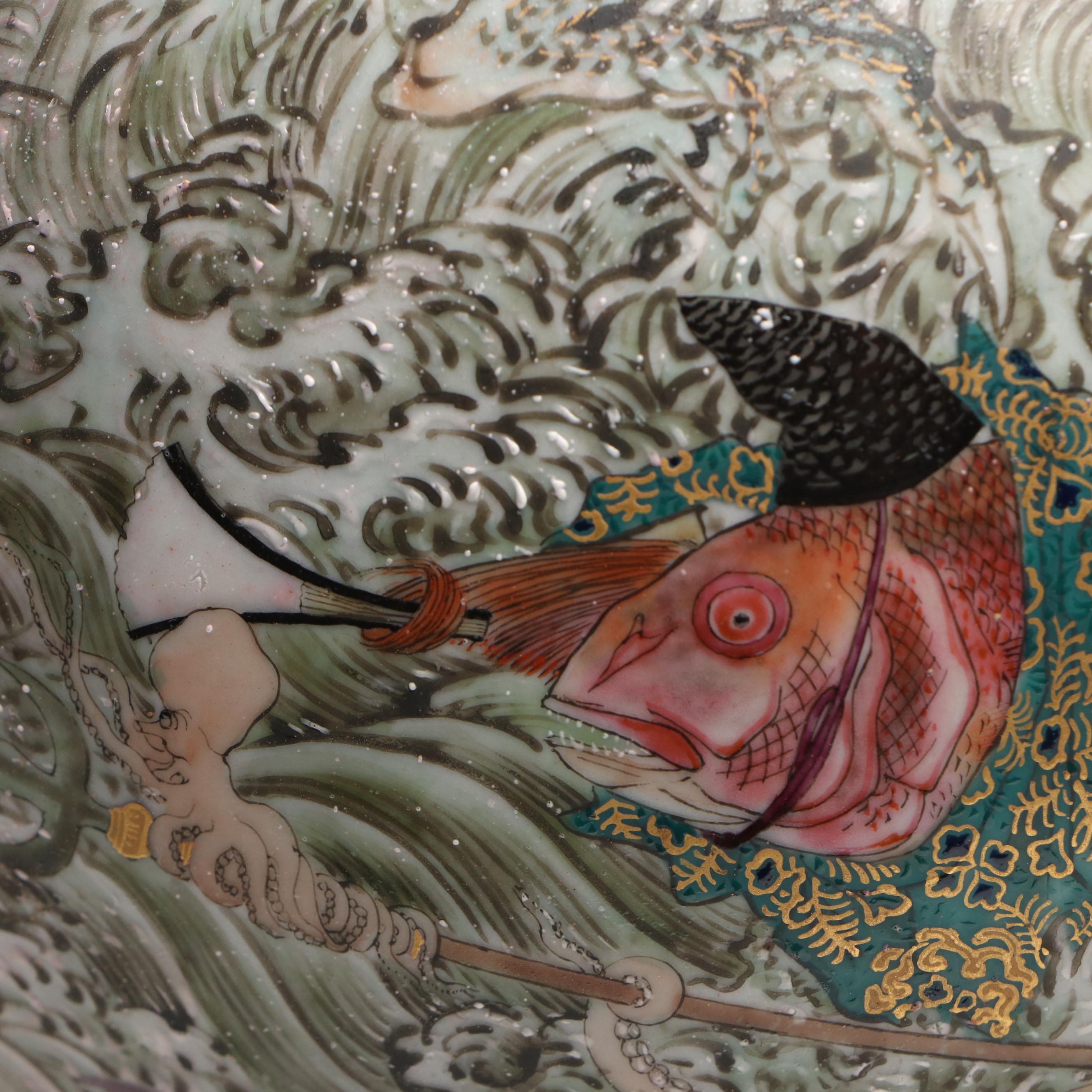 Japanese Satsuma Porcelain Vase Lamps with Scenes From Folk Tales