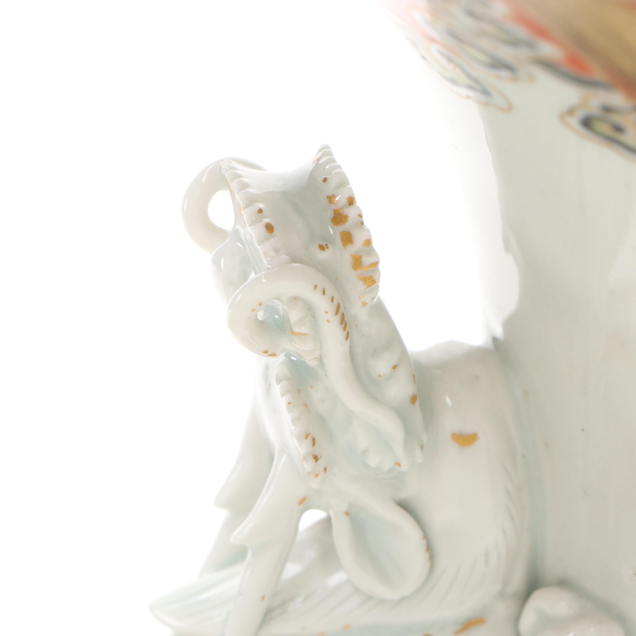 Japanese Satsuma Porcelain Vase Lamps with Scenes From Folk Tales