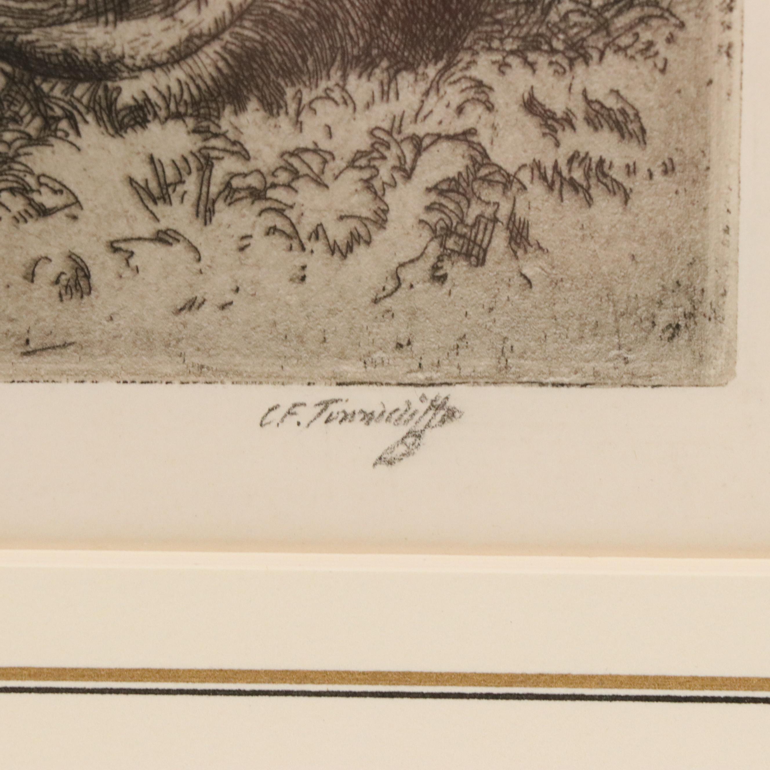 Charles Frederick Tunnicliffe Etching of Pig "Spotted Sow," 1901