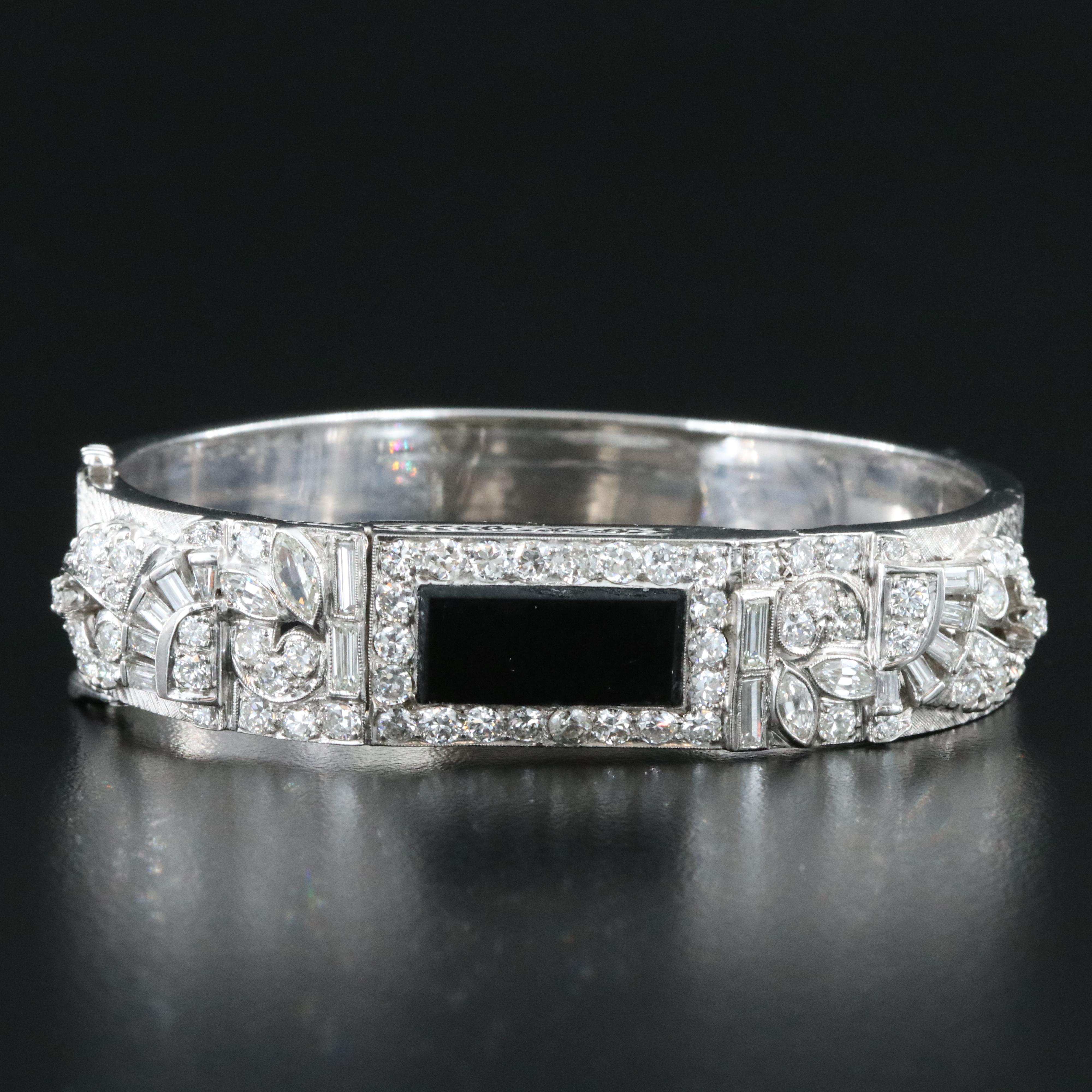 Platinum and 14K Black Onyx and Diamond Bangle