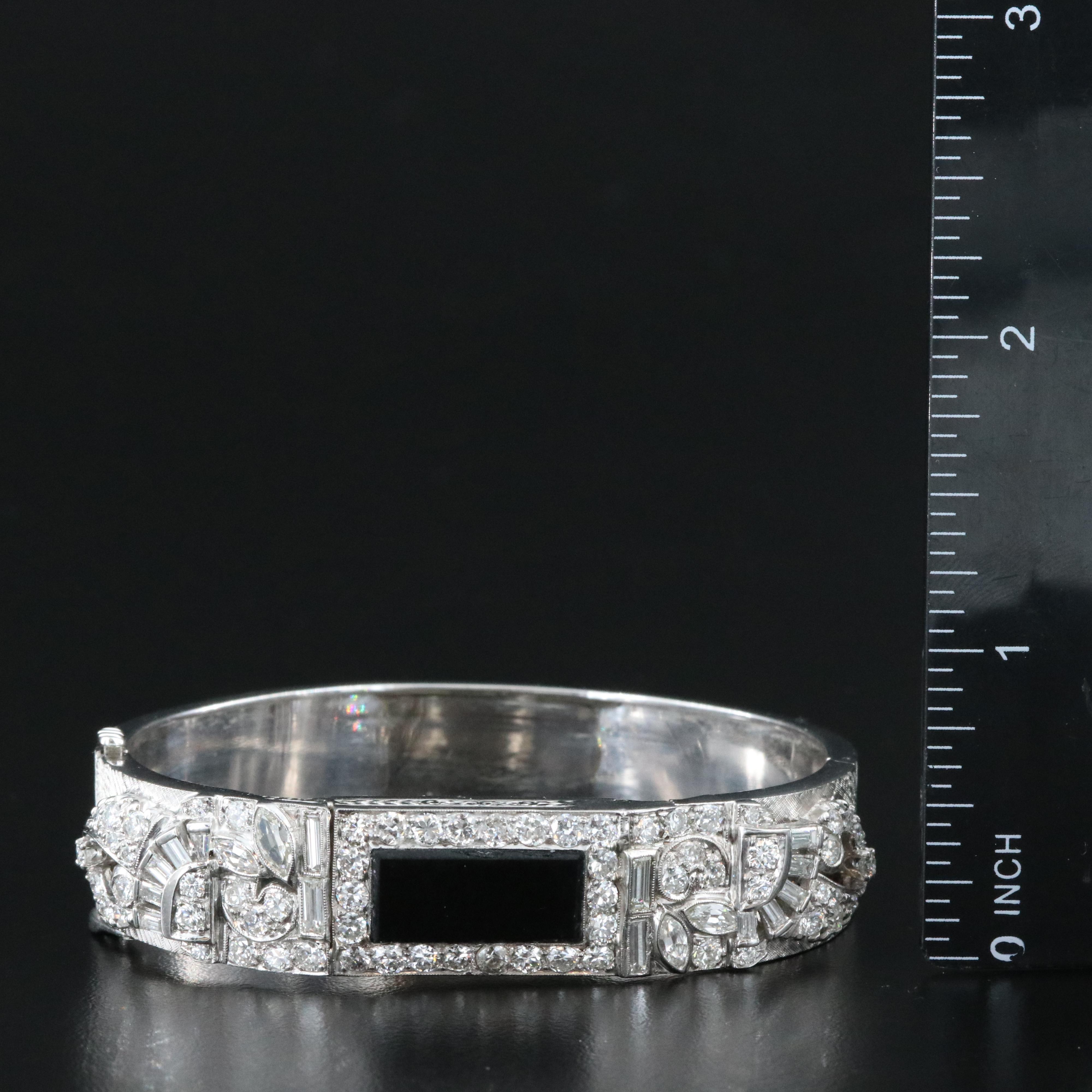 Platinum and 14K Black Onyx and Diamond Bangle