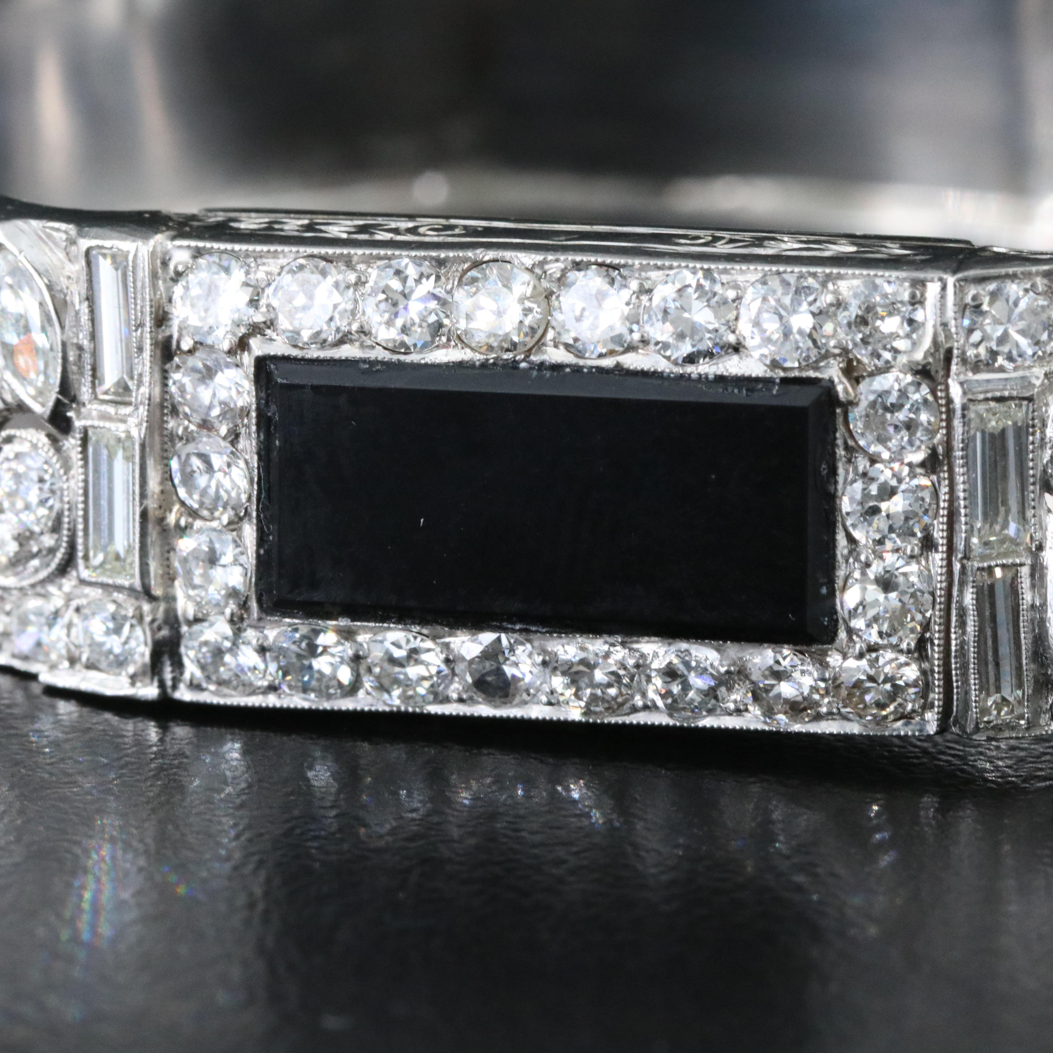 Platinum and 14K Black Onyx and Diamond Bangle