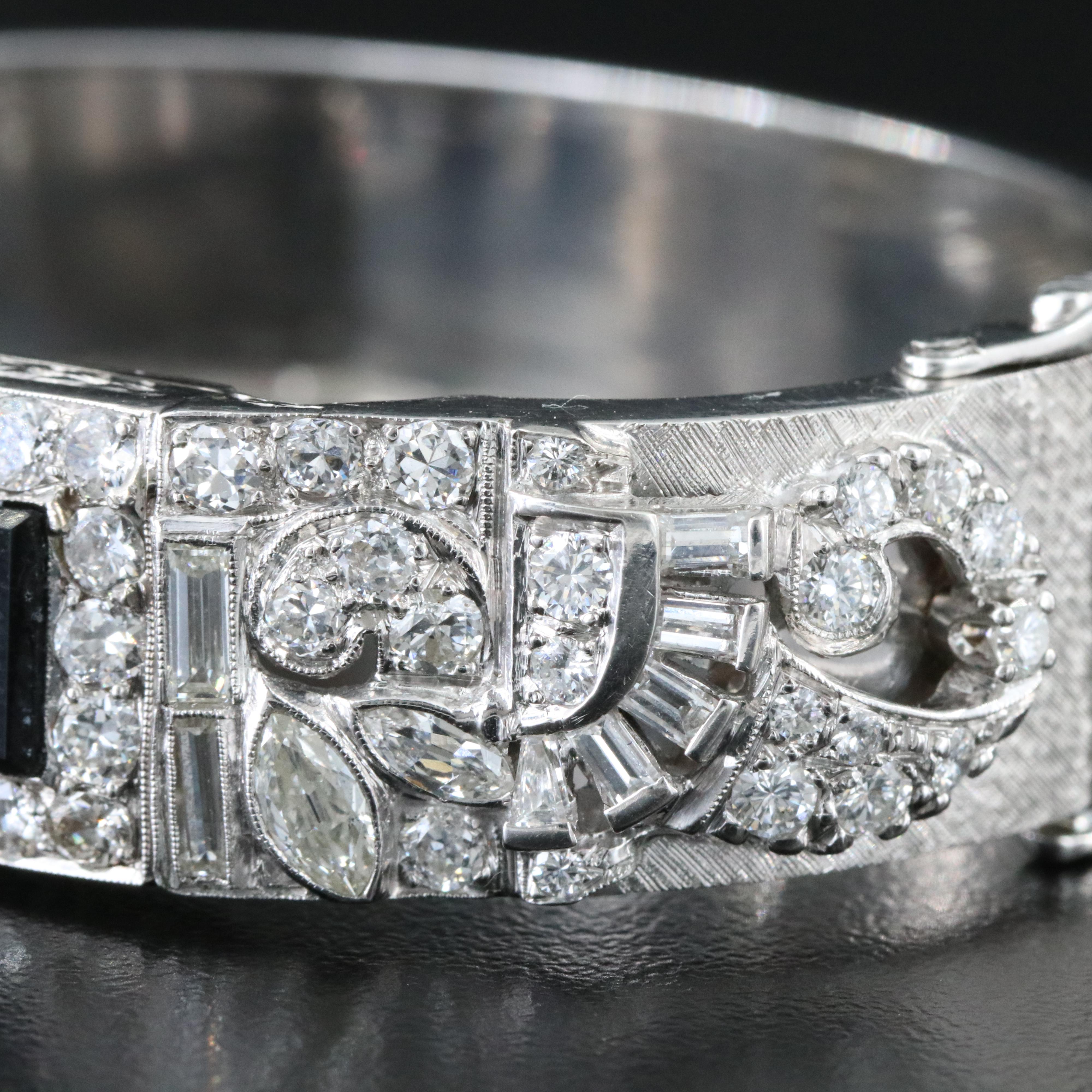 Platinum and 14K Black Onyx and Diamond Bangle