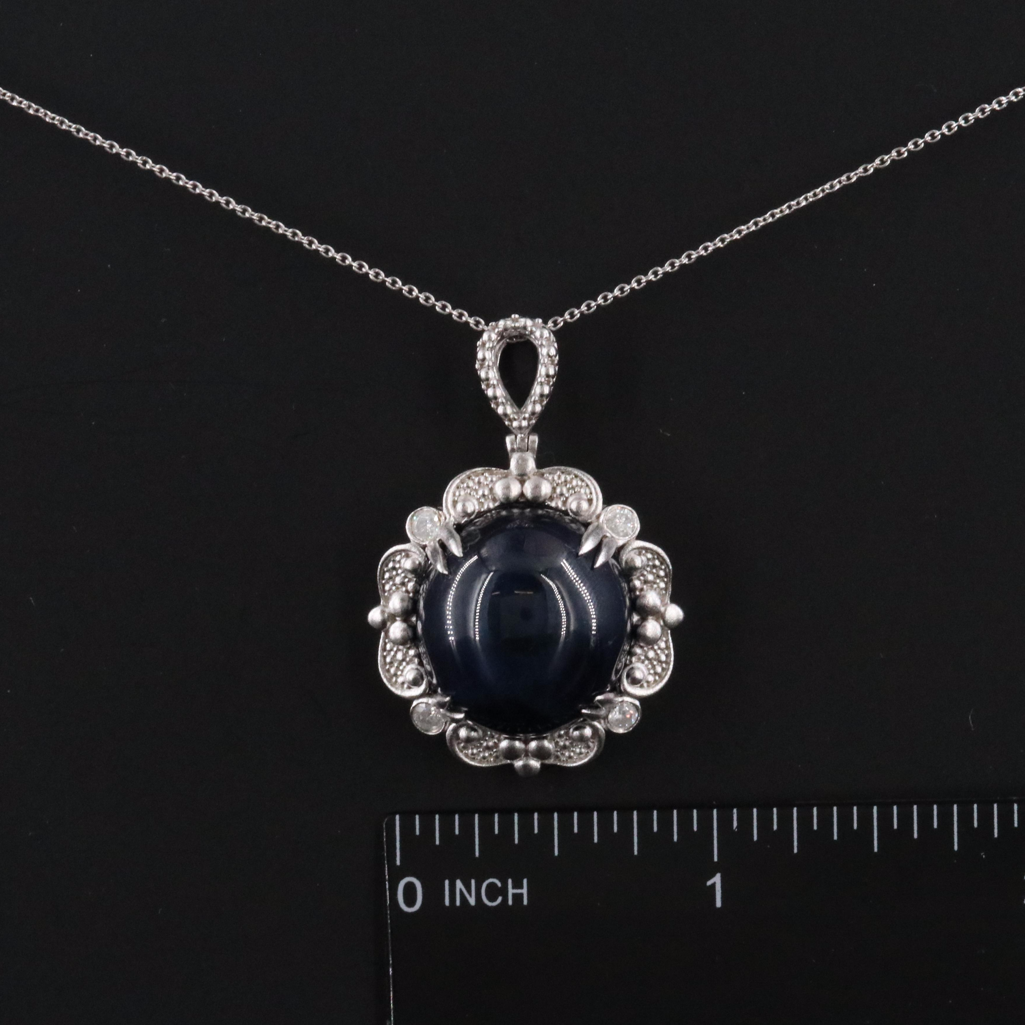 Oscar Friedman Sterling Star Sapphire  and Diamond Pendant Necklace