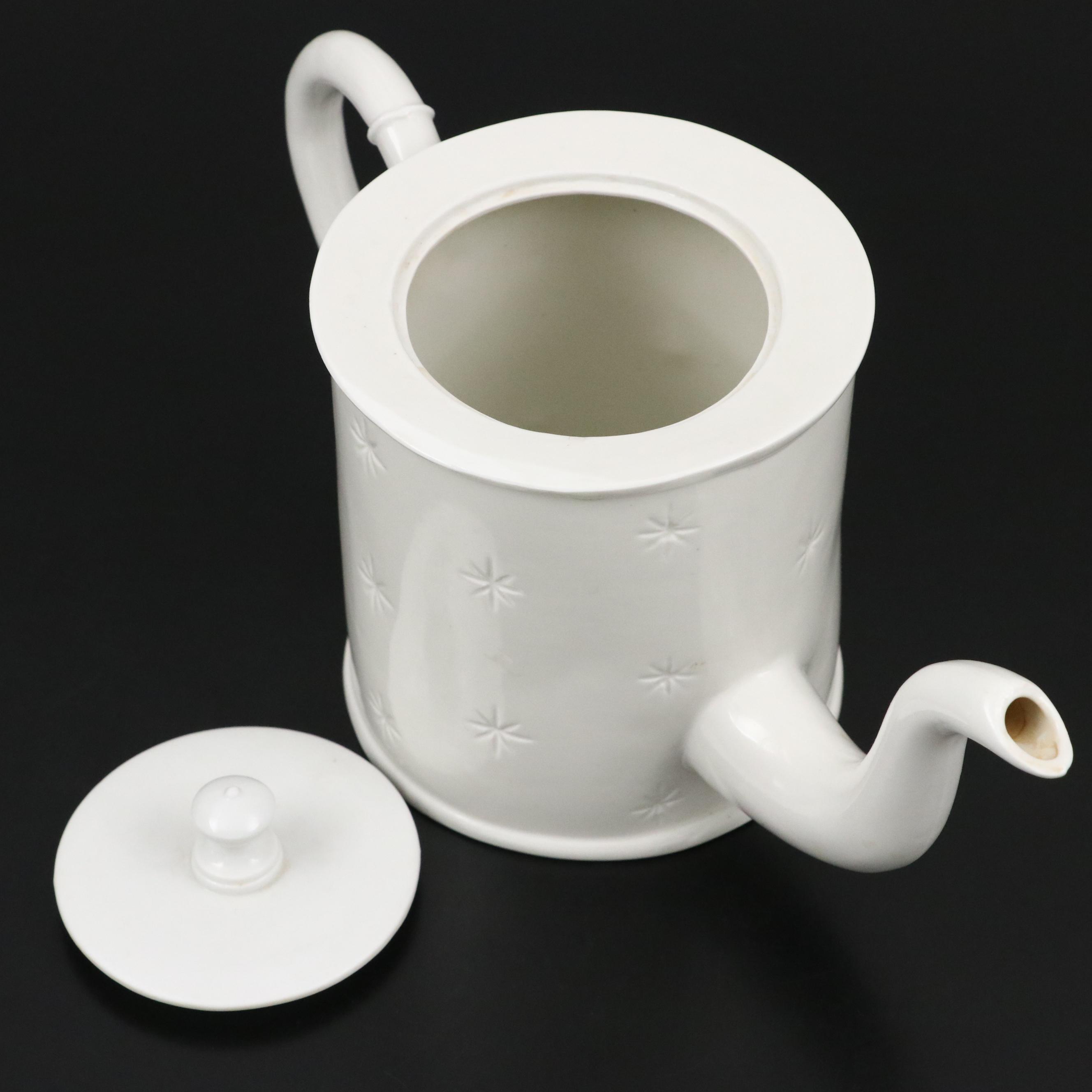 Snowflake Motif White Ceramic Teapot by Alix D. Reynis of Paris