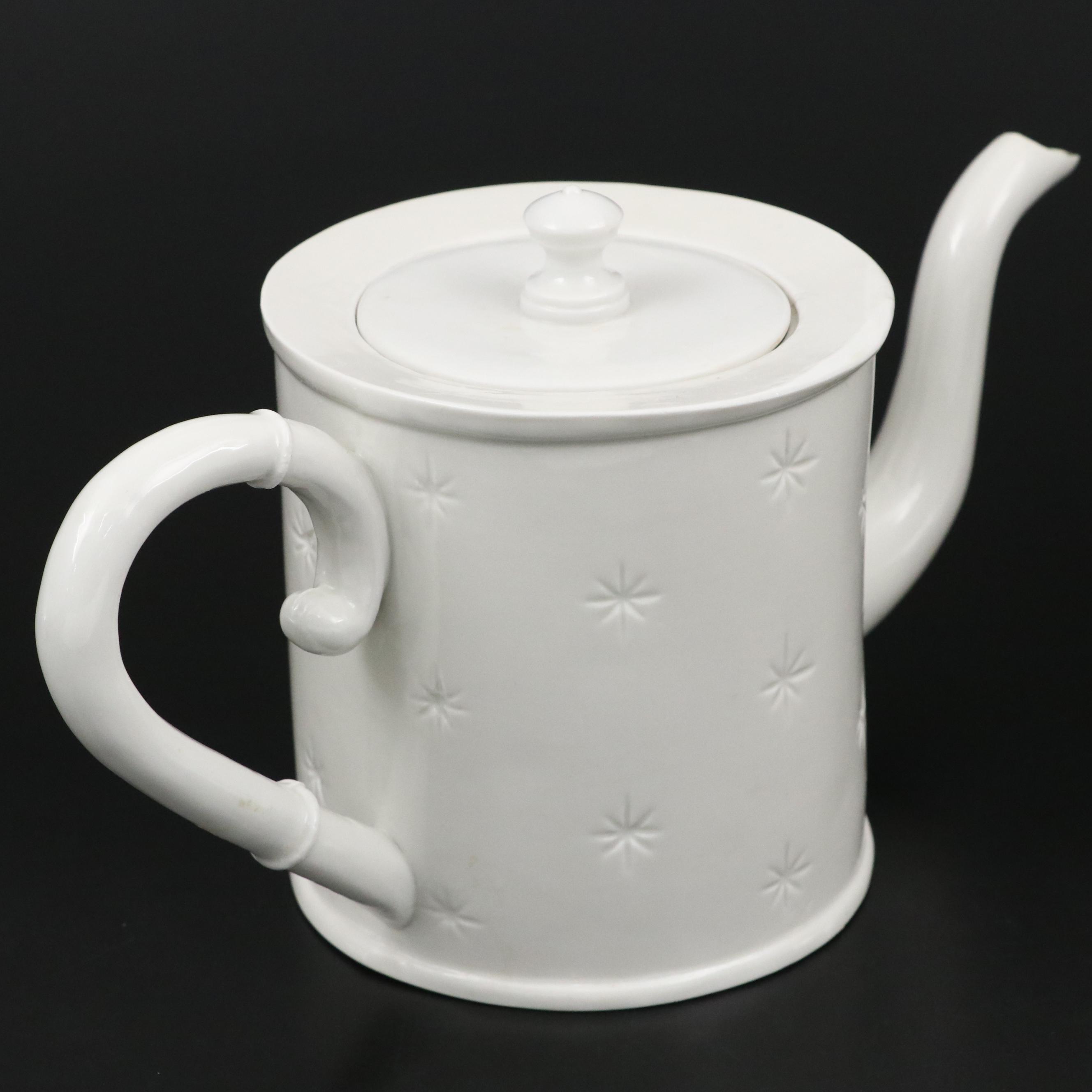 Snowflake Motif White Ceramic Teapot by Alix D. Reynis of Paris