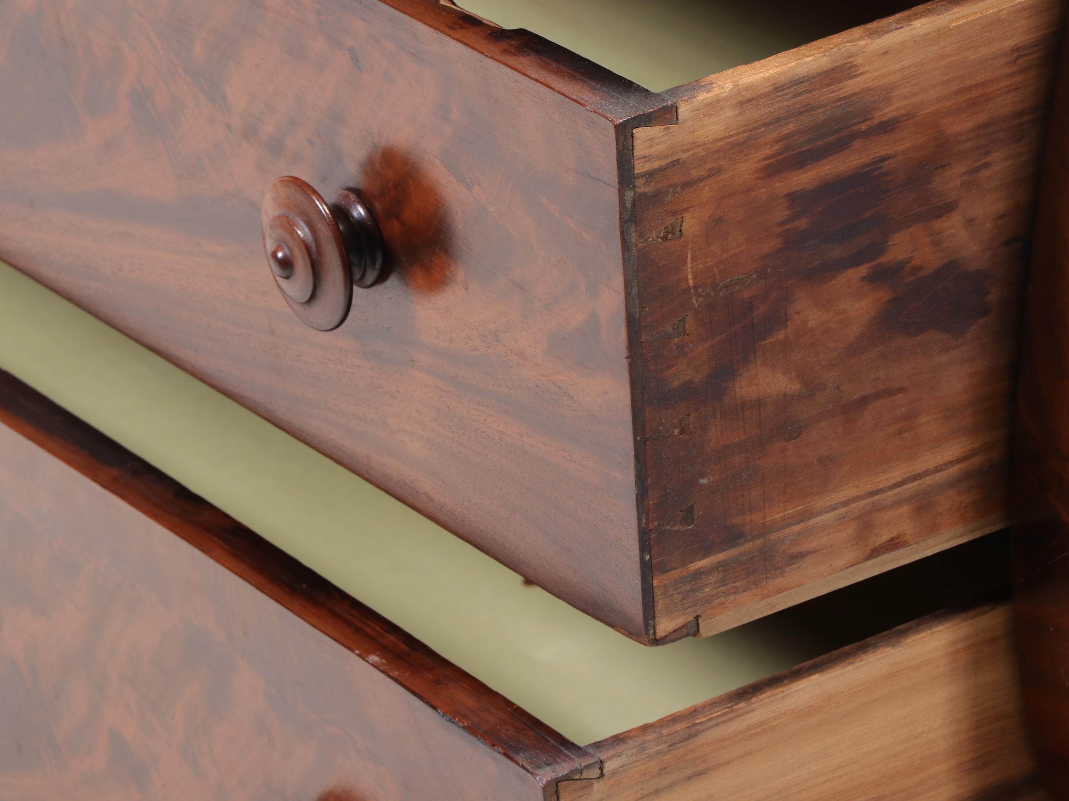 American Empire Flame Mahogany Five-Drawer Chest, Mid-19th Century