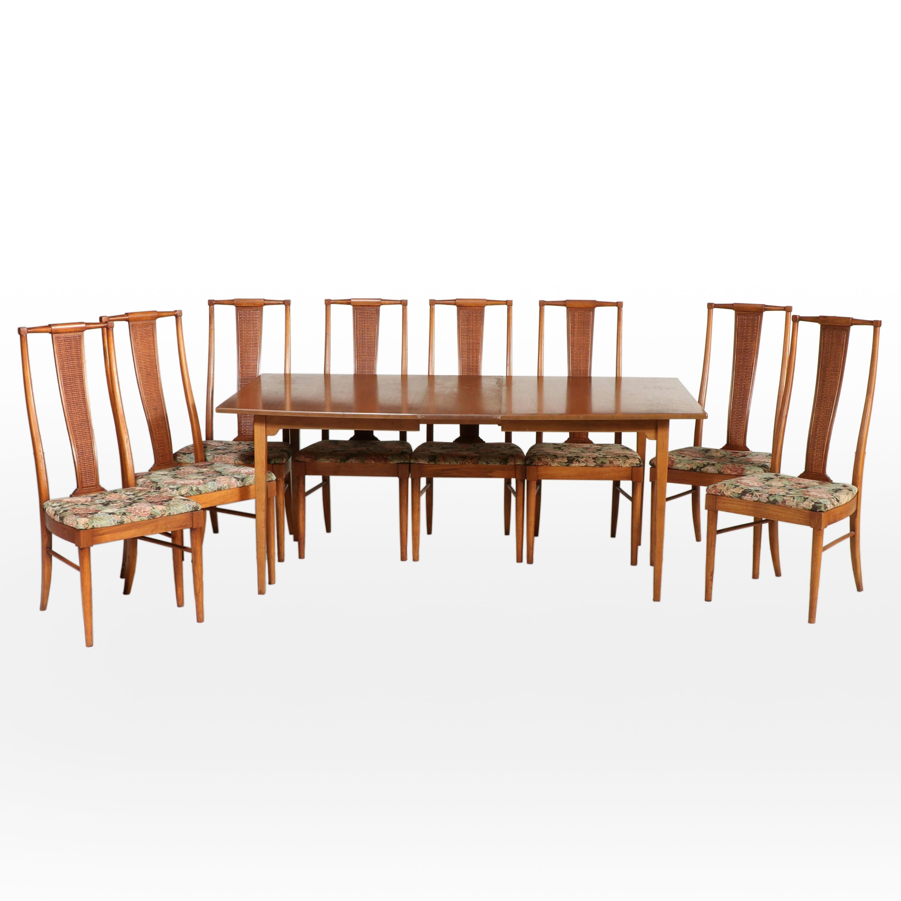 Mid Century Modern Walnut Dining Table and Eight Dining Chairs