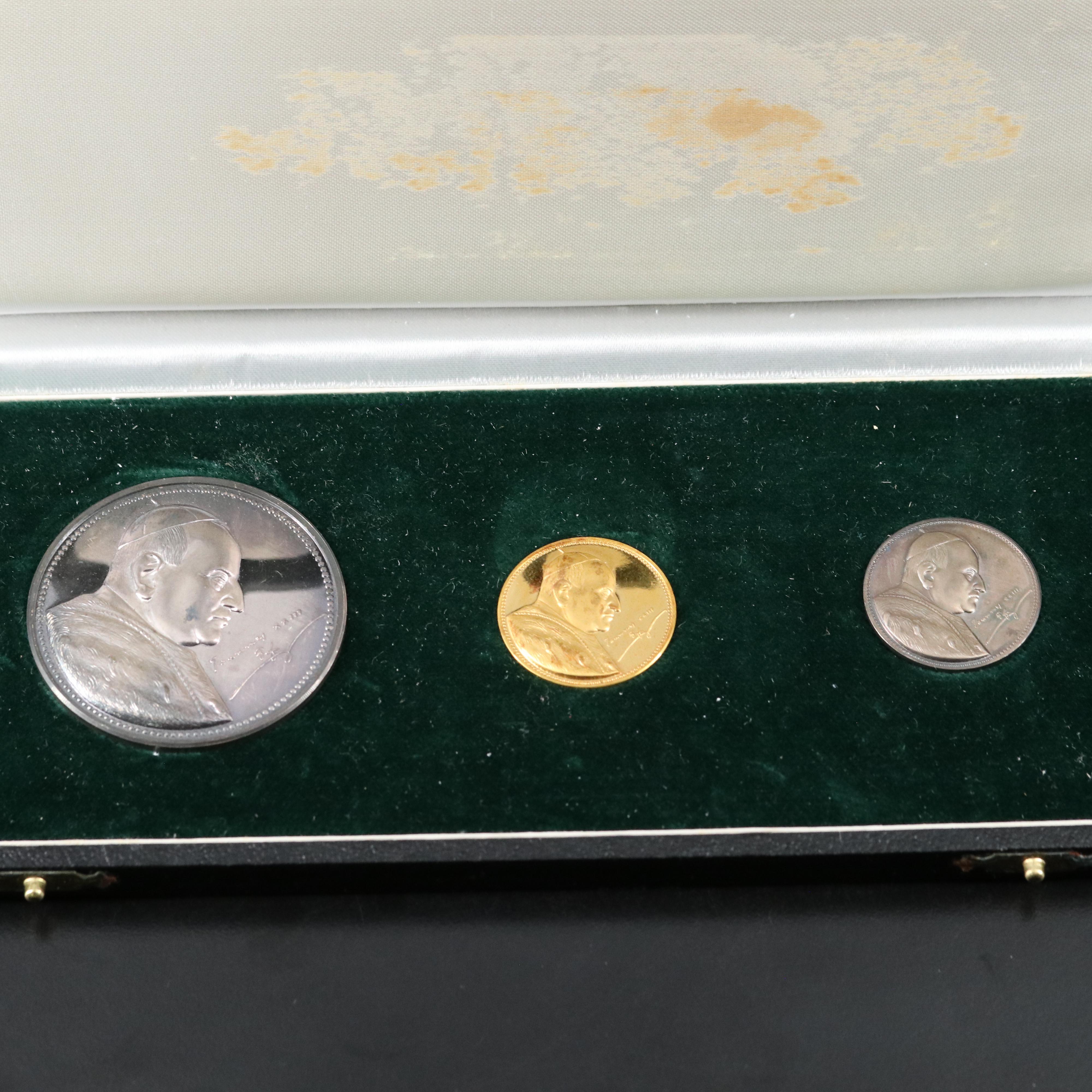 1963 Pope John XXIII Three Medal Commemorative Set Including Gold Medal