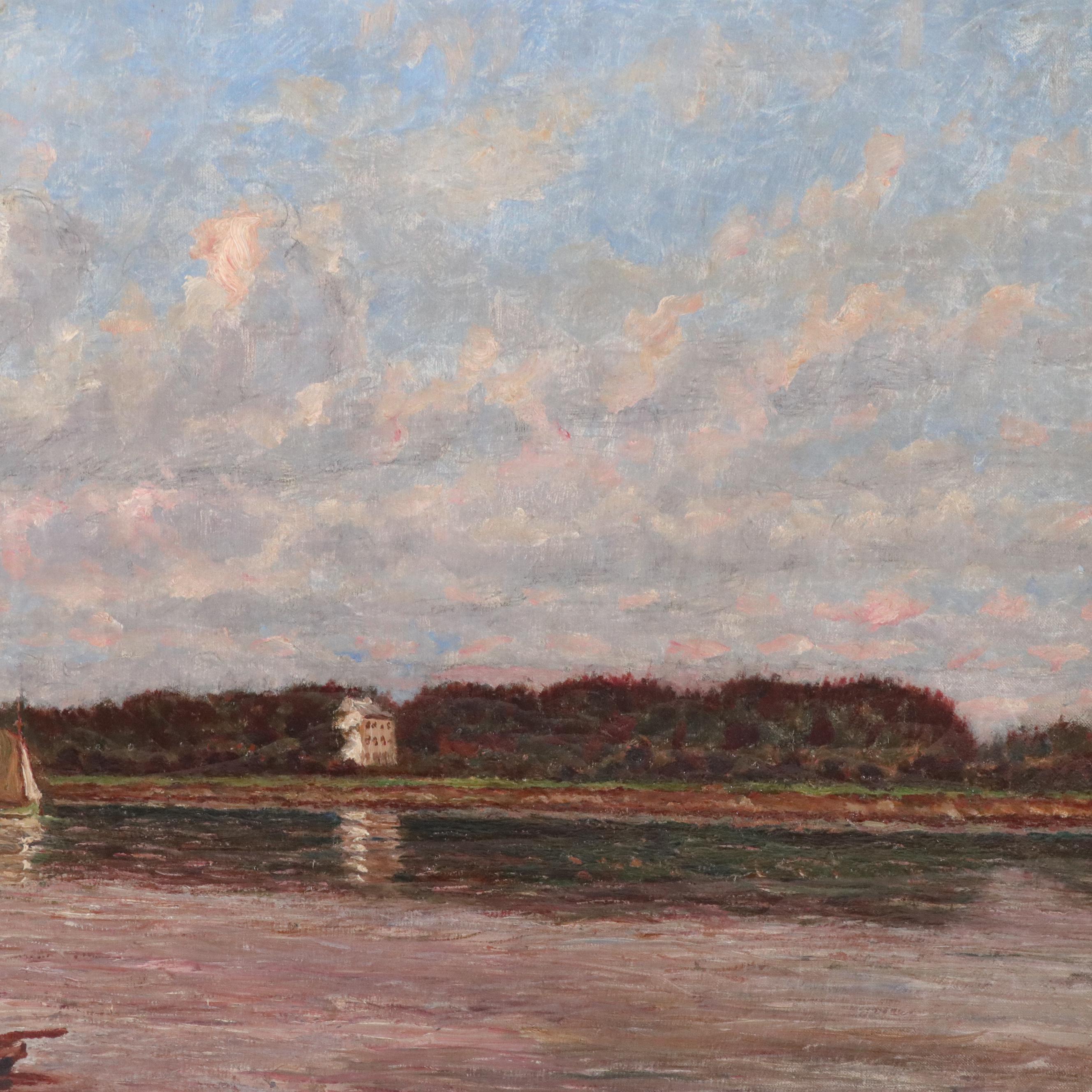Edouard de Looz-Block Belgian Coastal City Landscape Oil Painting, 1925