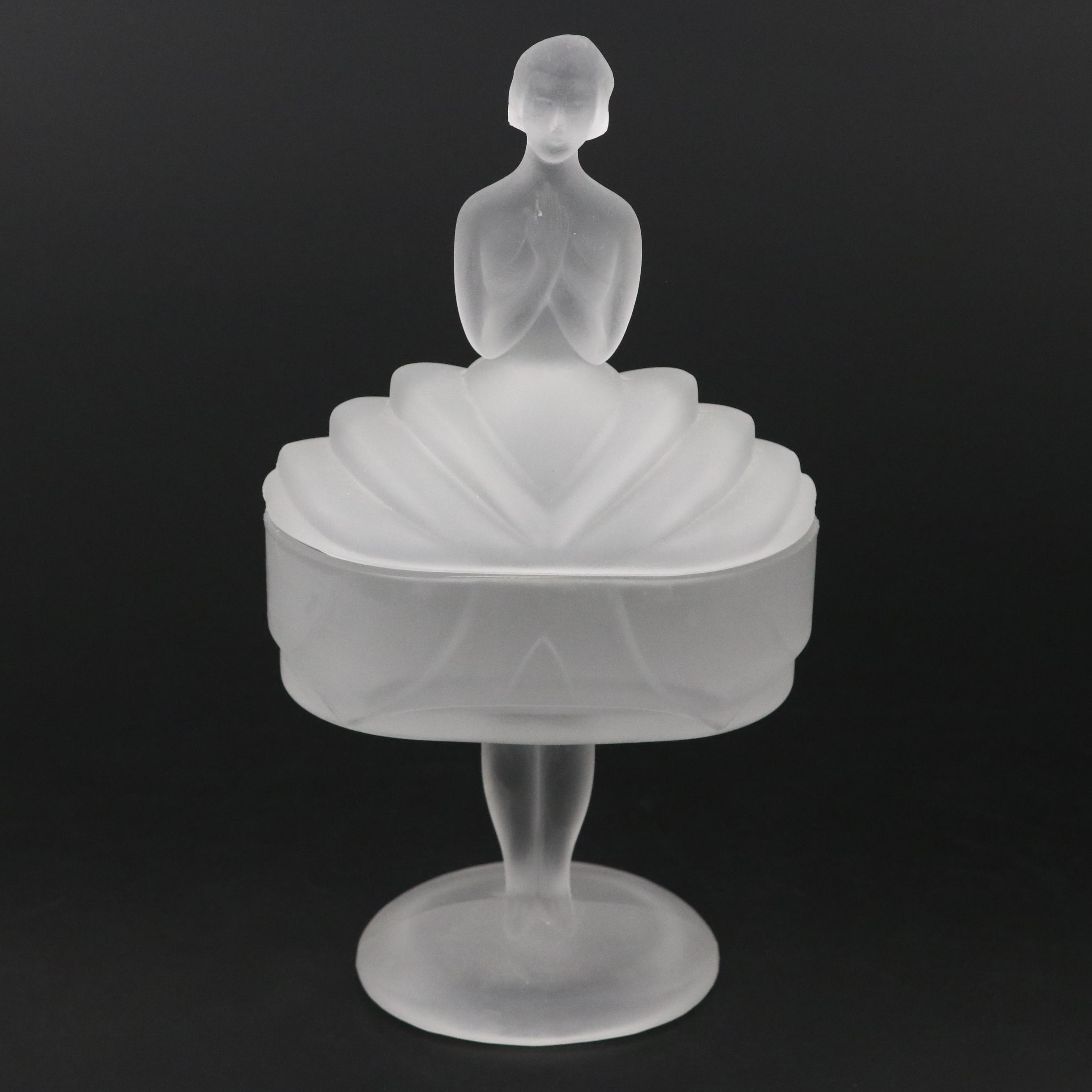 Art Deco Style Satin Glass Ballerina Lidded Vanity Box