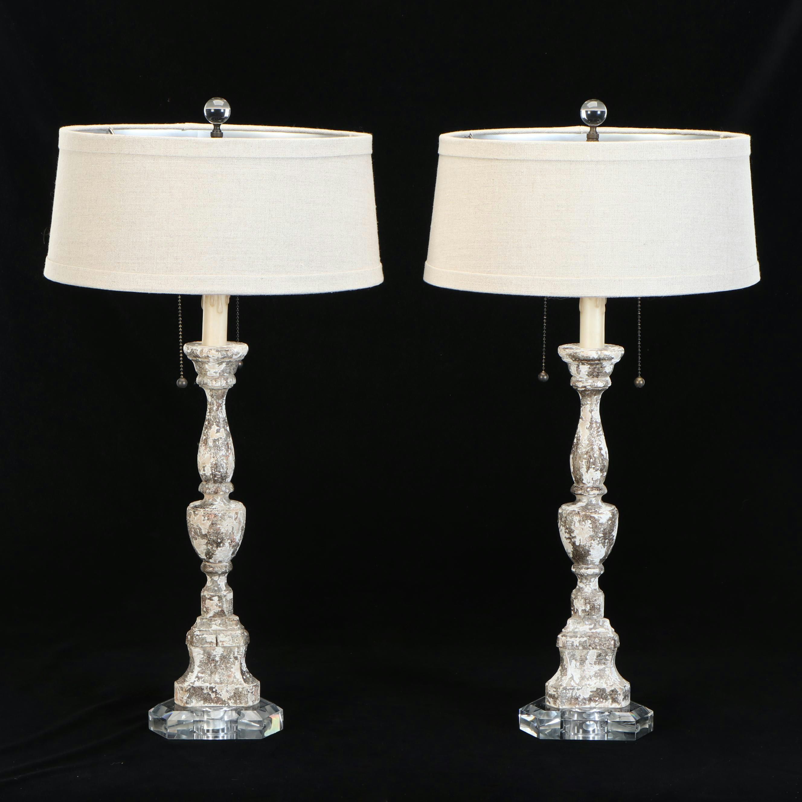 Aiden Grey "La Roche" Carved Wood Table Lamps on Crystal Bases