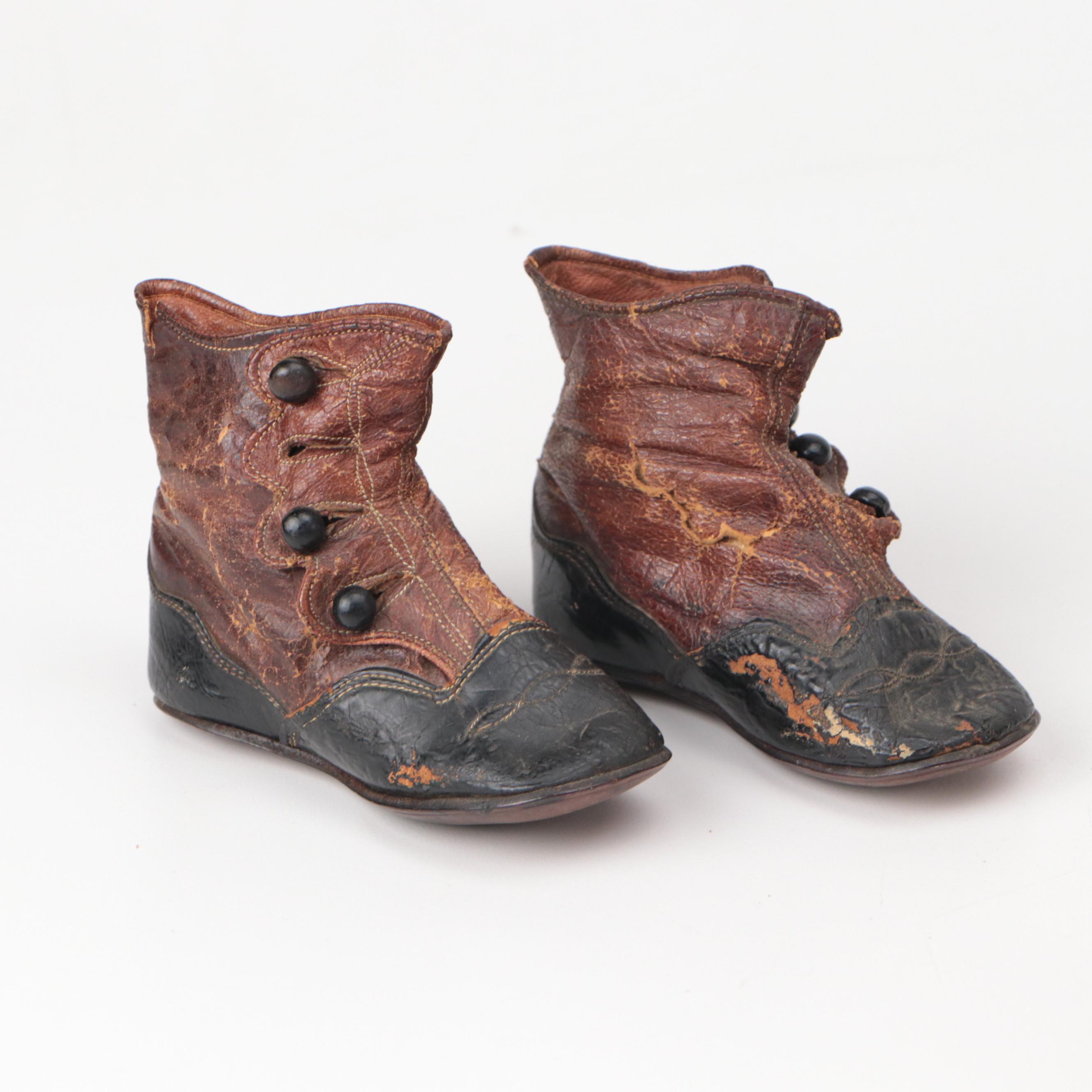 D.H. Fargo & Co. Leather Baby Boots, ARI Rubber Dolls, and Wooden Bobbins