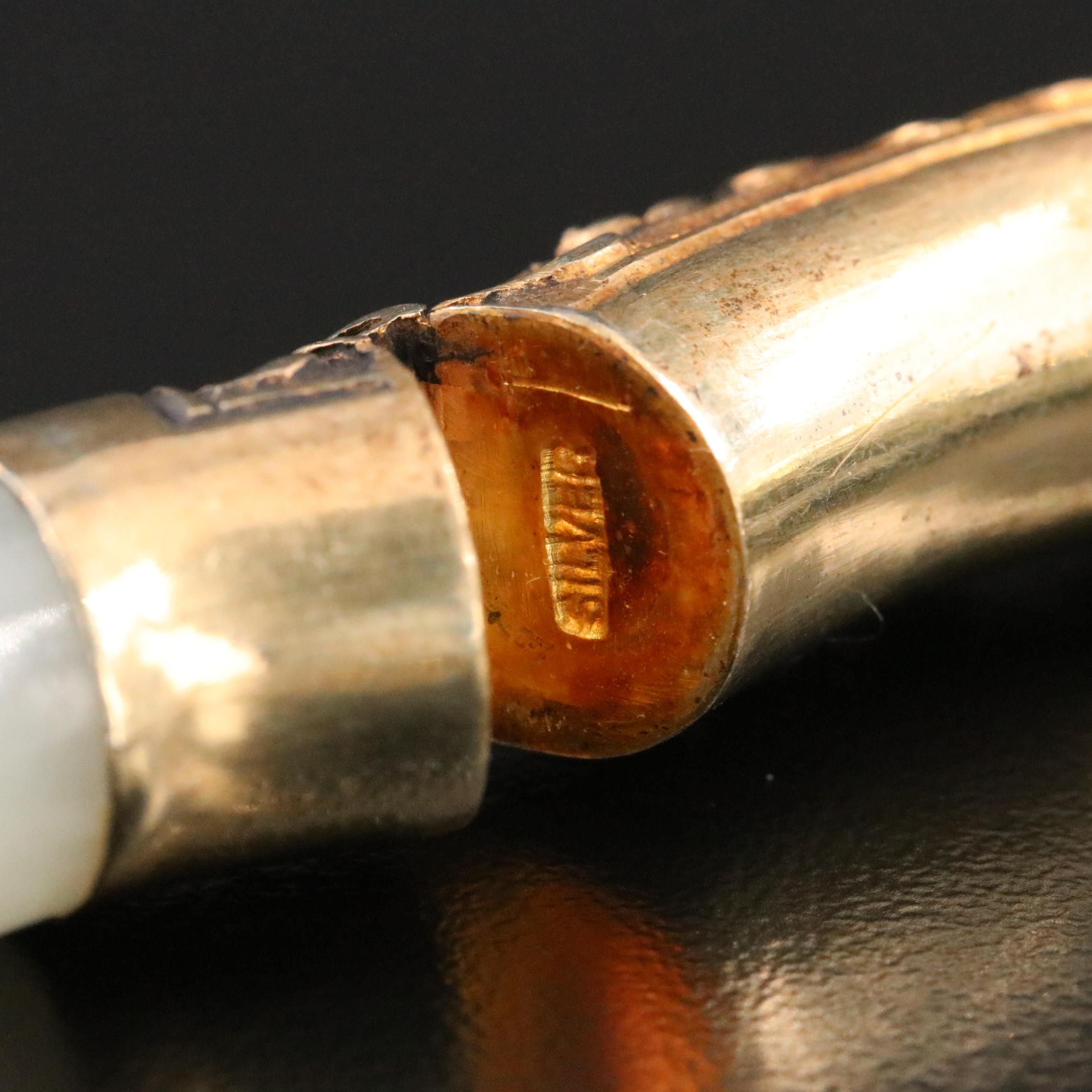 Chinese Export 950 Silver Jadeite Chased Bracelet