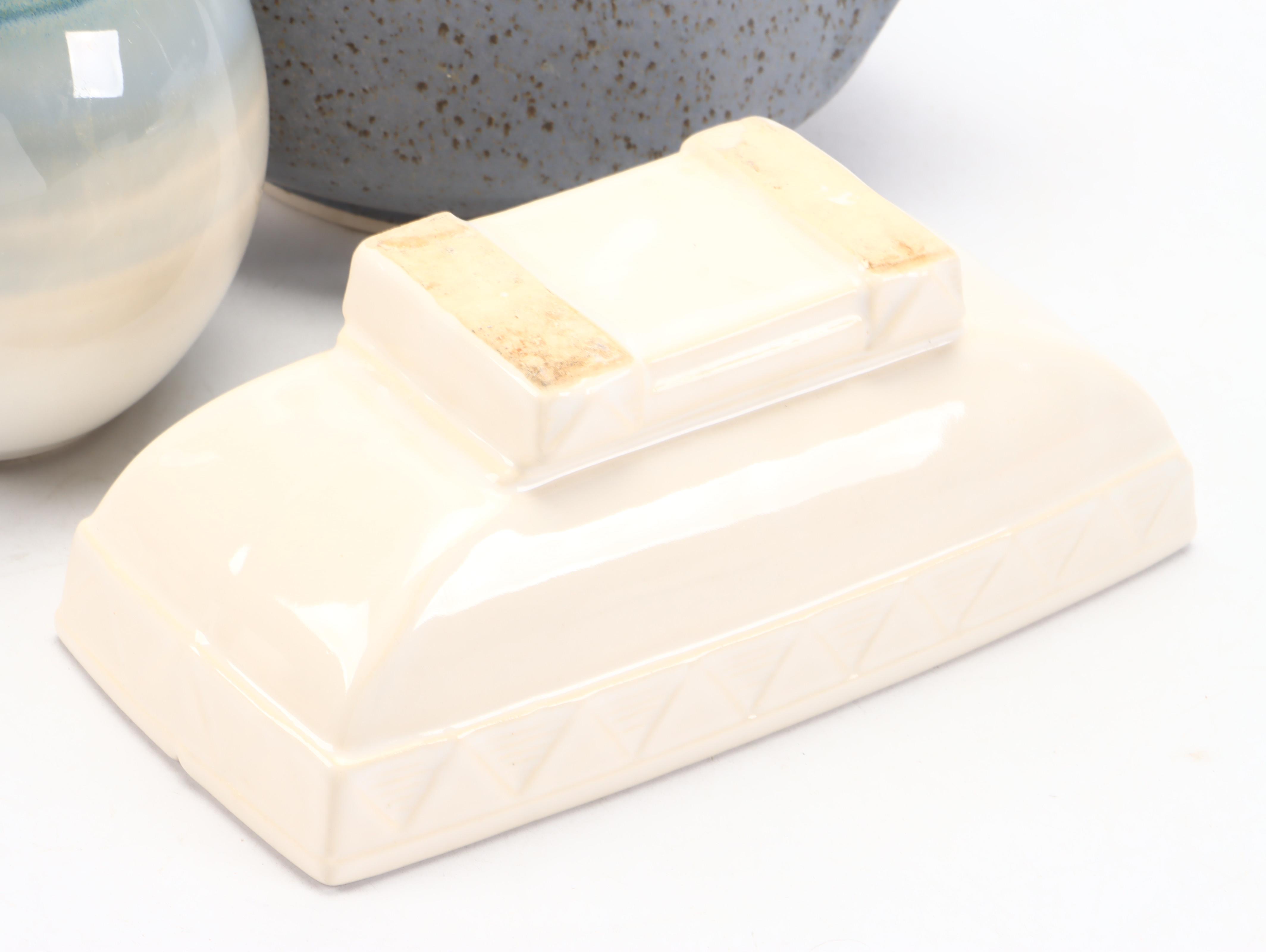 Pittis Ceramic Lidded Bowl with William Bill Pitney Glazed Ceramic Vase and More