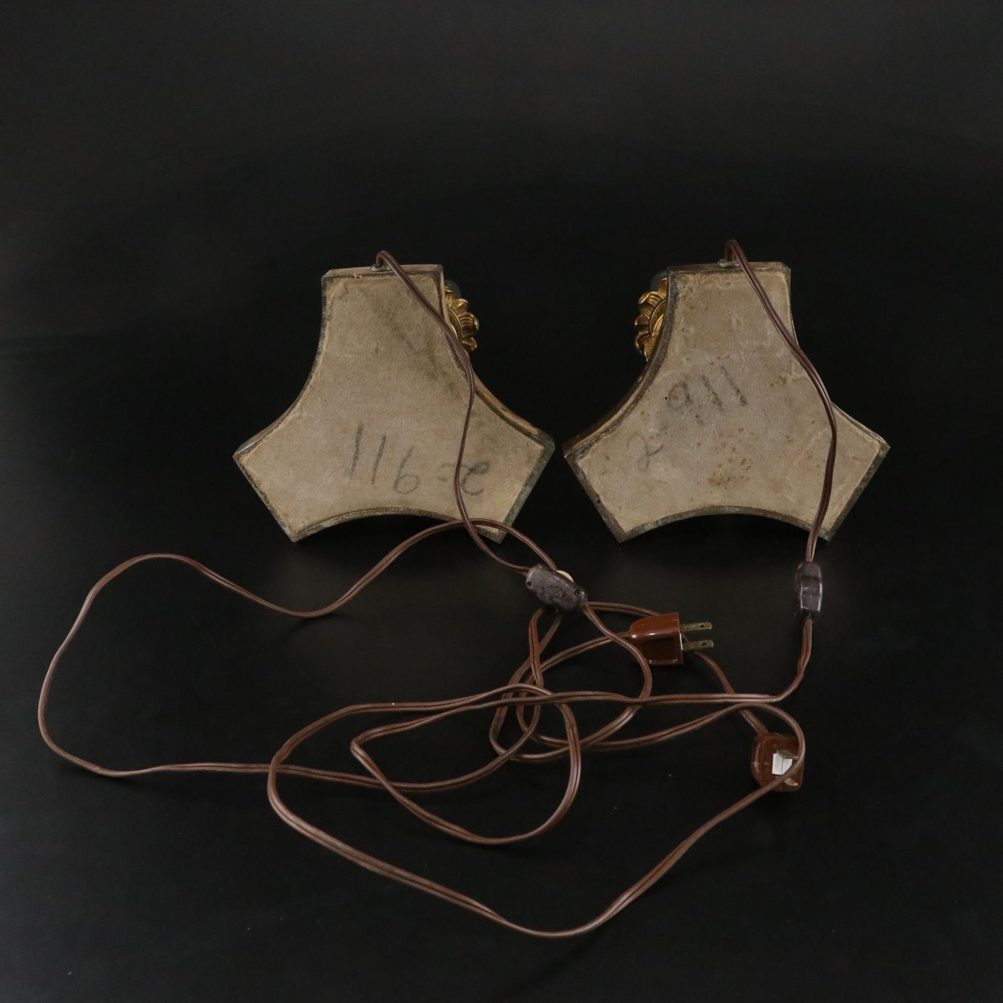 Neoclassical Brass Lamps with Cut Glass Hurricanes, Mid-20th Century