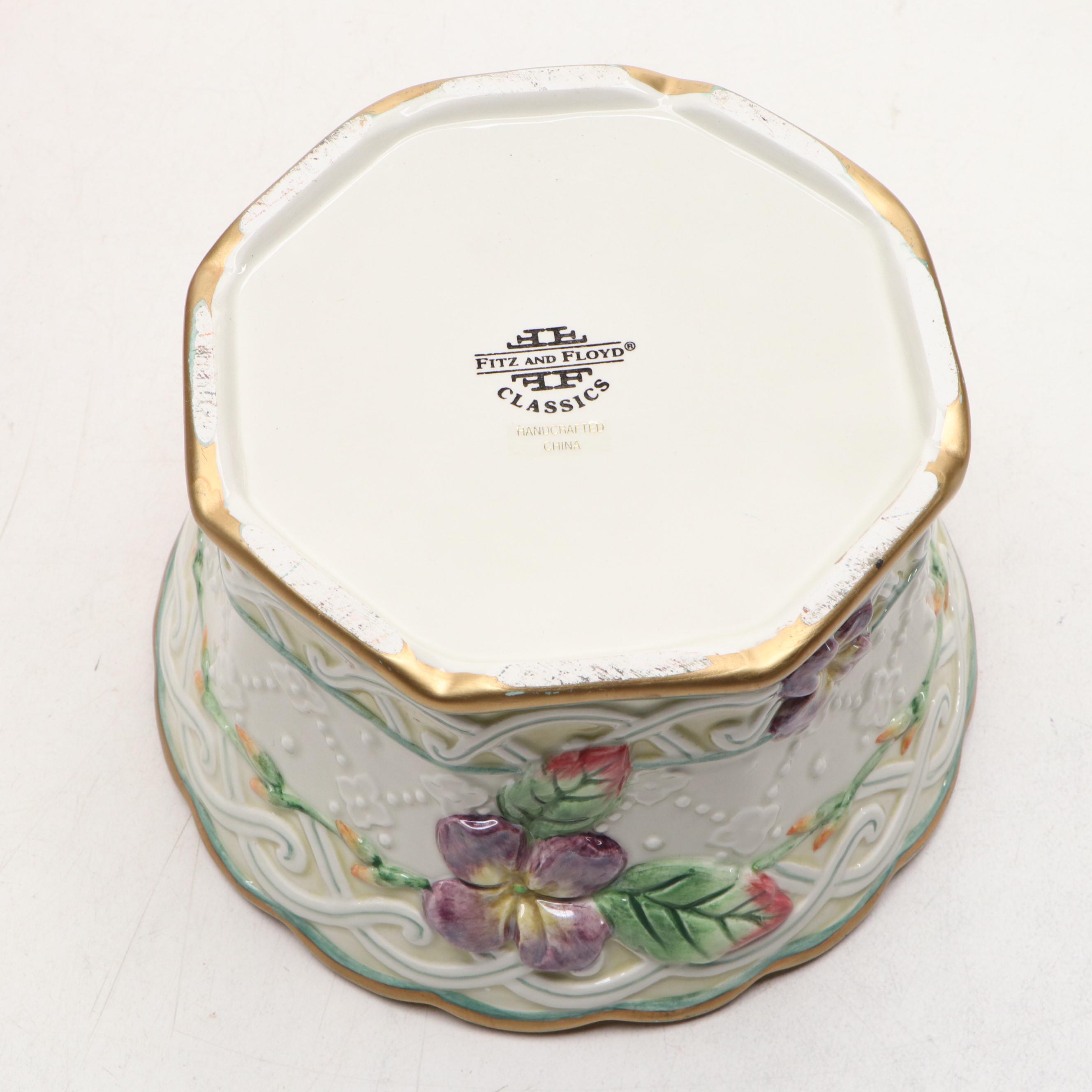 Fitz & Floyd "Bunny Hollow" Porcelain Lidded Jar with Other Rabbit Figurines