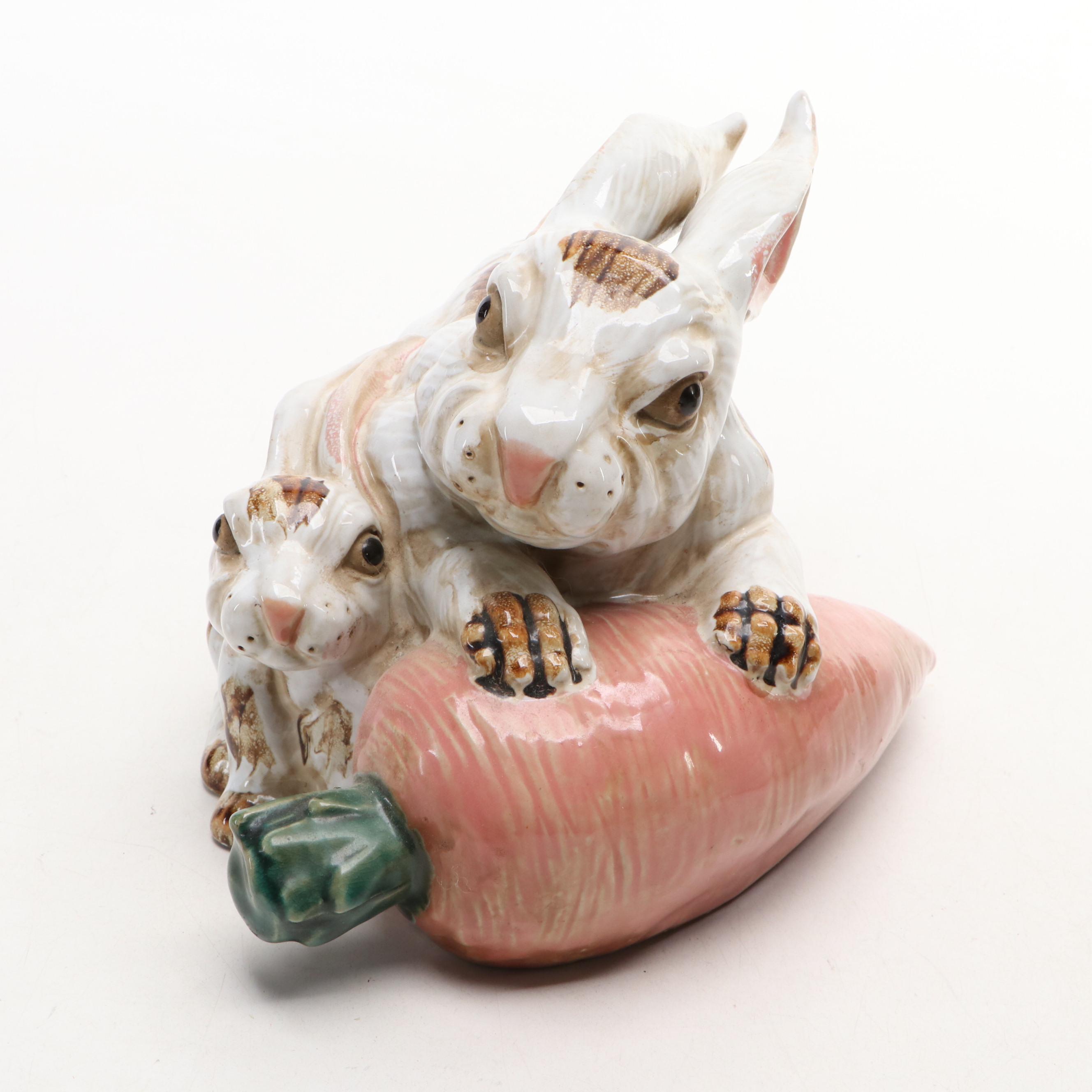 Fitz & Floyd "Bunny Hollow" Porcelain Lidded Jar with Other Rabbit Figurines