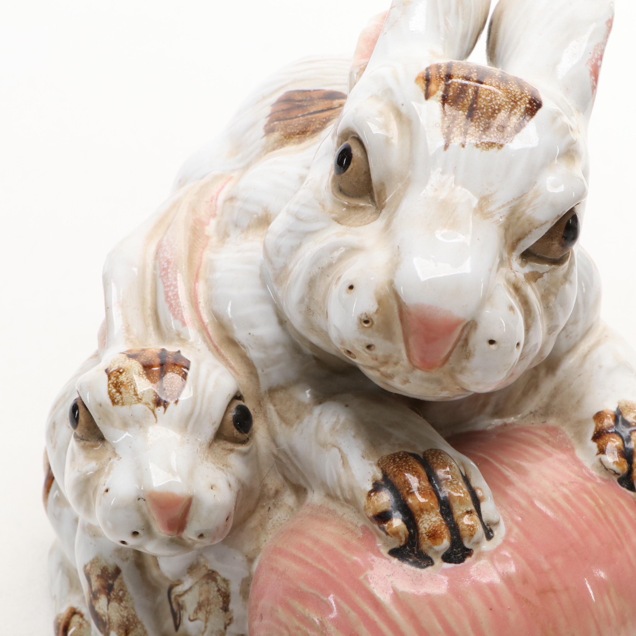 Fitz & Floyd "Bunny Hollow" Porcelain Lidded Jar with Other Rabbit Figurines