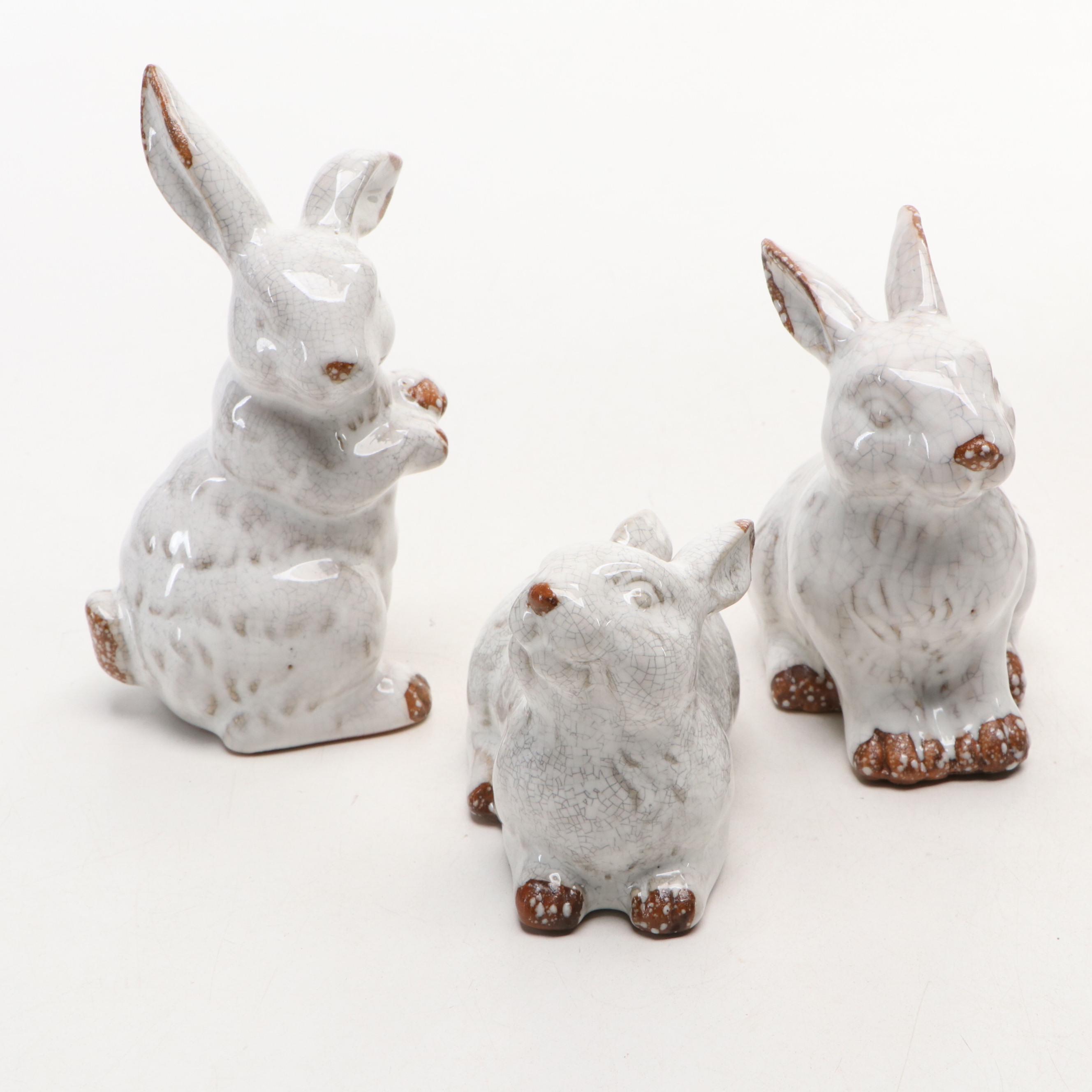 Fitz & Floyd "Bunny Hollow" Porcelain Lidded Jar with Other Rabbit Figurines