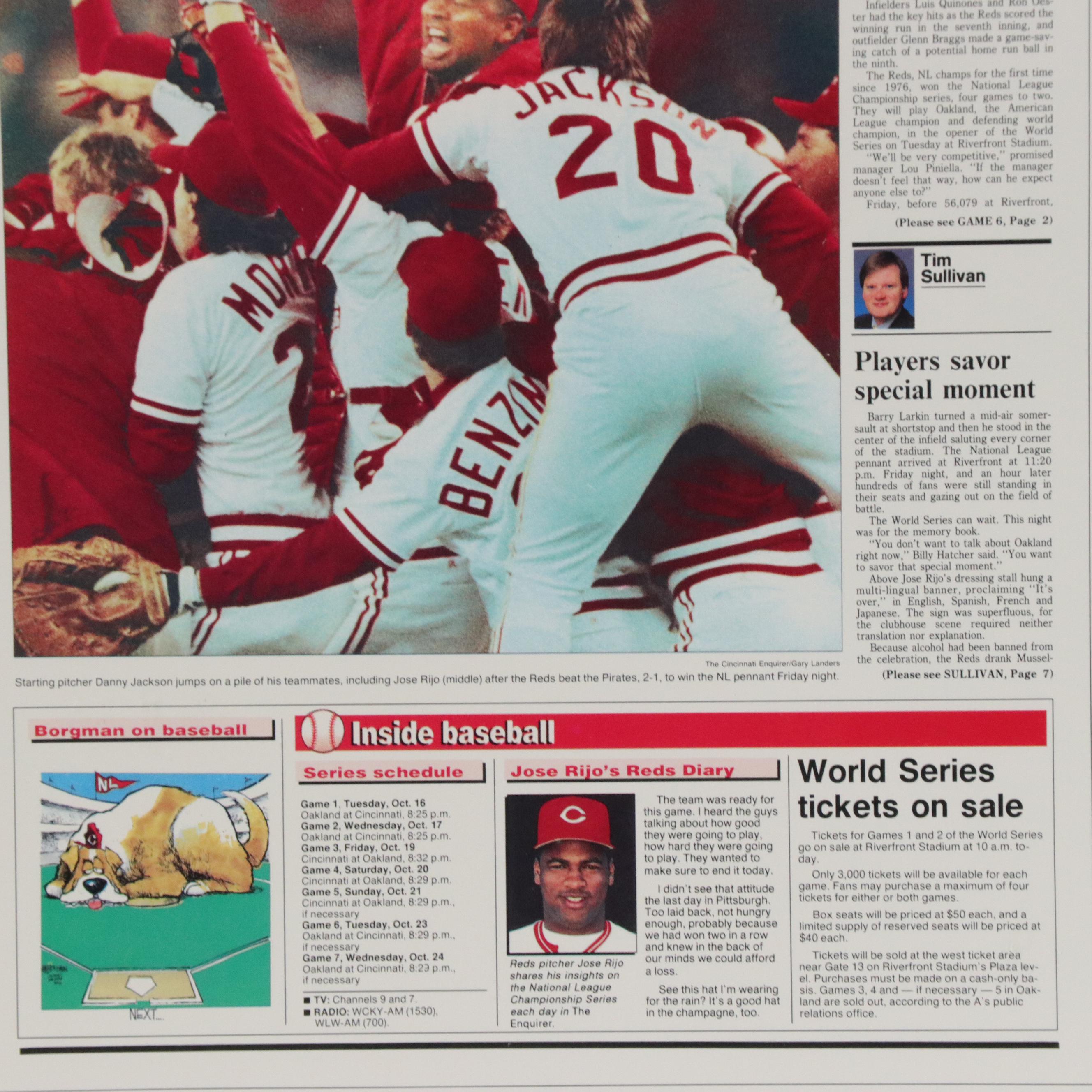 1990 Cincinnati Reds World Series "The Cincinnati Enquirer" Display