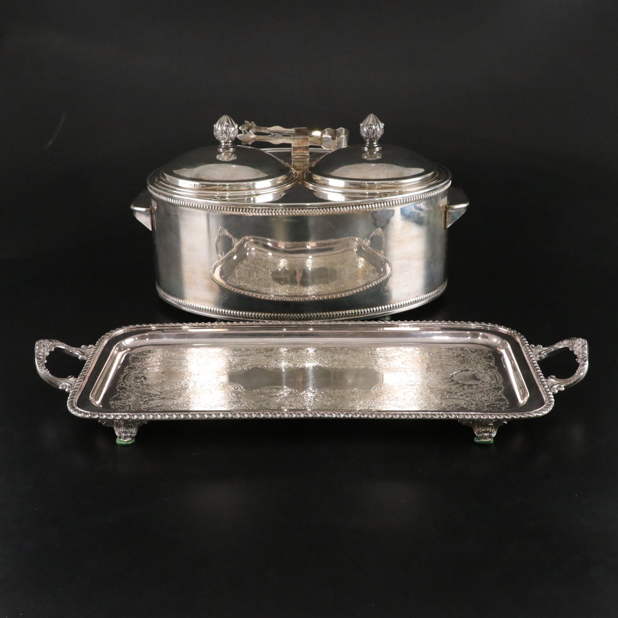 Silver Plated Footed Tray & Dual Food Insulator