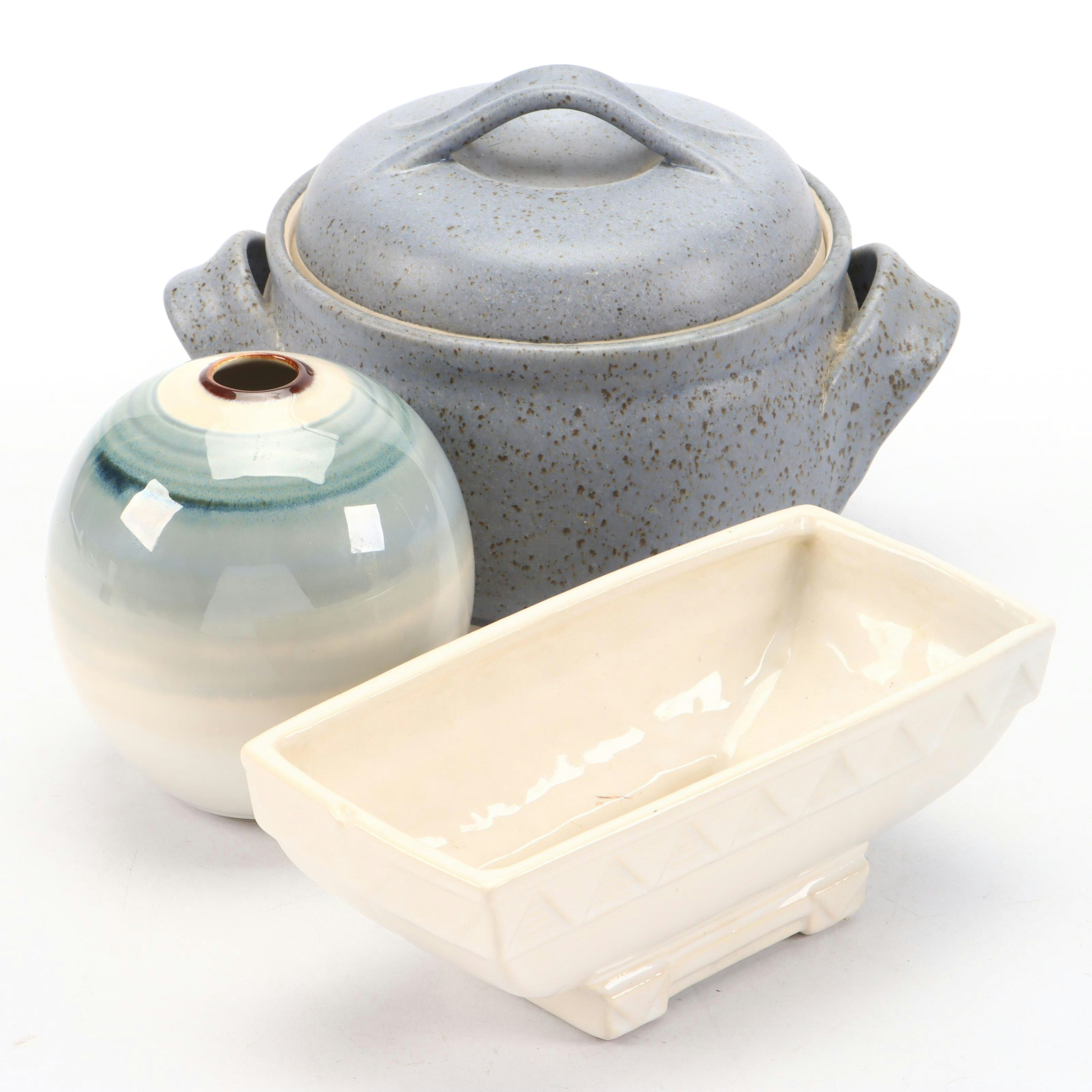 Pittis Ceramic Lidded Bowl with William Bill Pitney Glazed Ceramic Vase and More