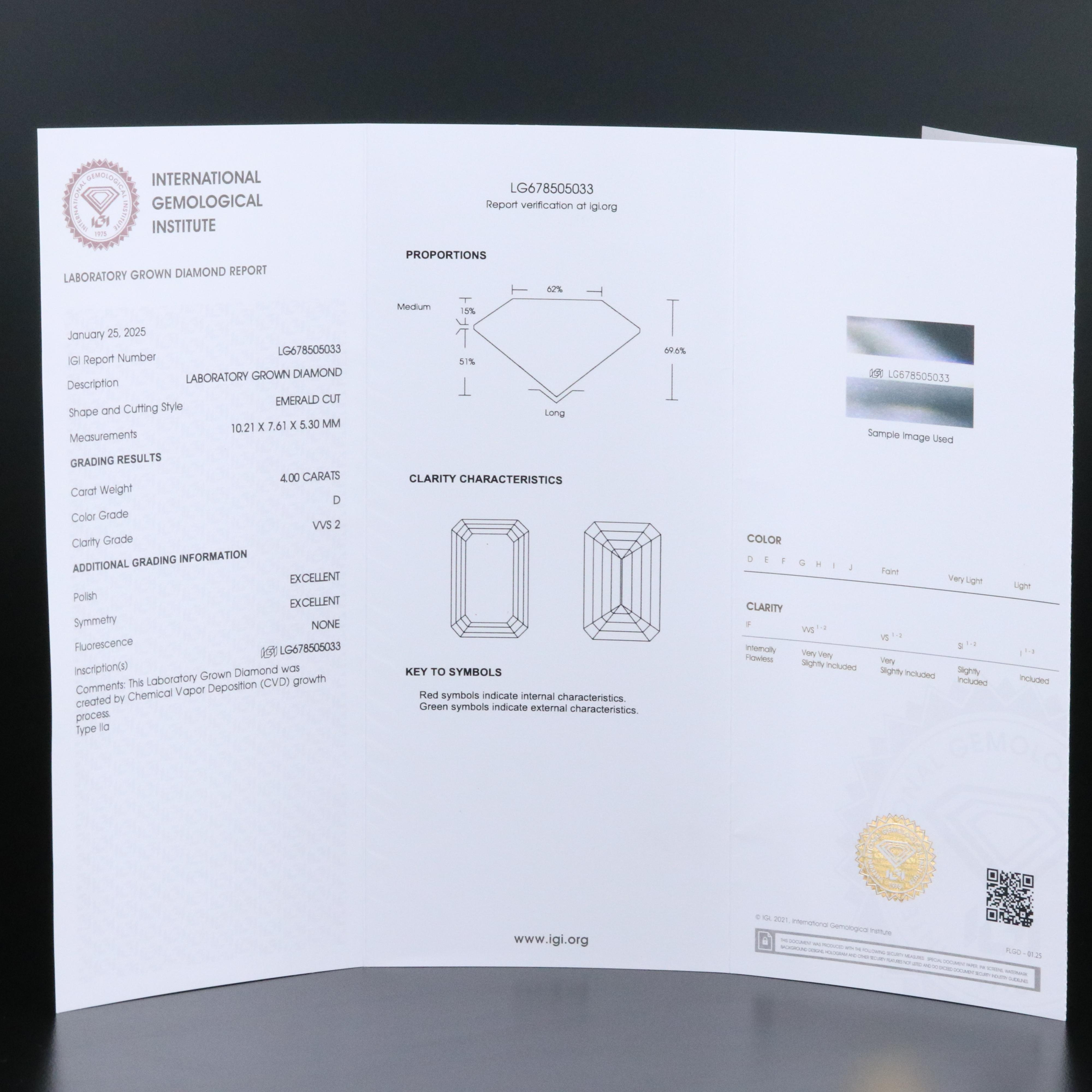 Loose 4.00 CT Lab Grown Diamond with IGI Report