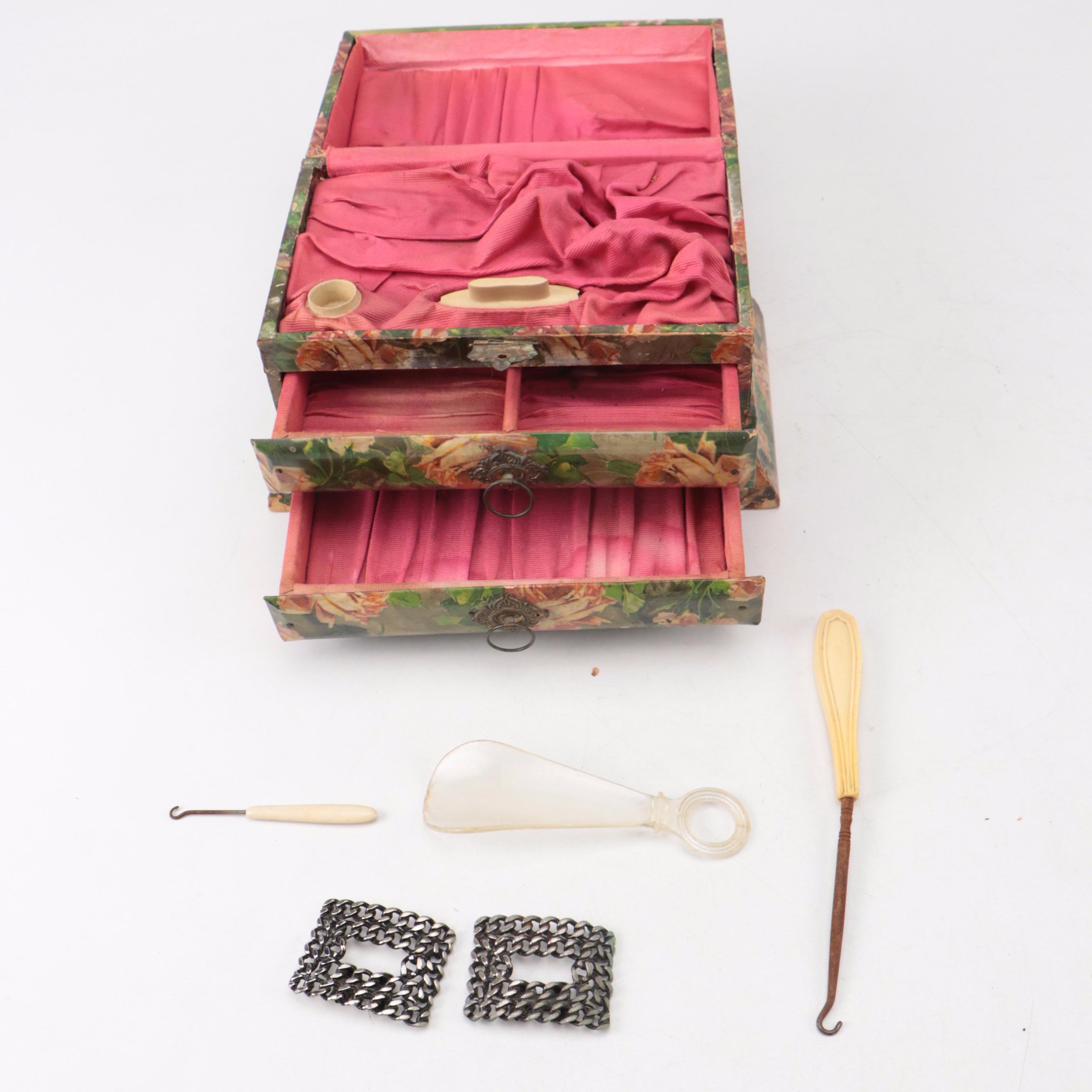 J. & P. Coats Cotton Spool Box with Other Victorian Style Dresser Boxes