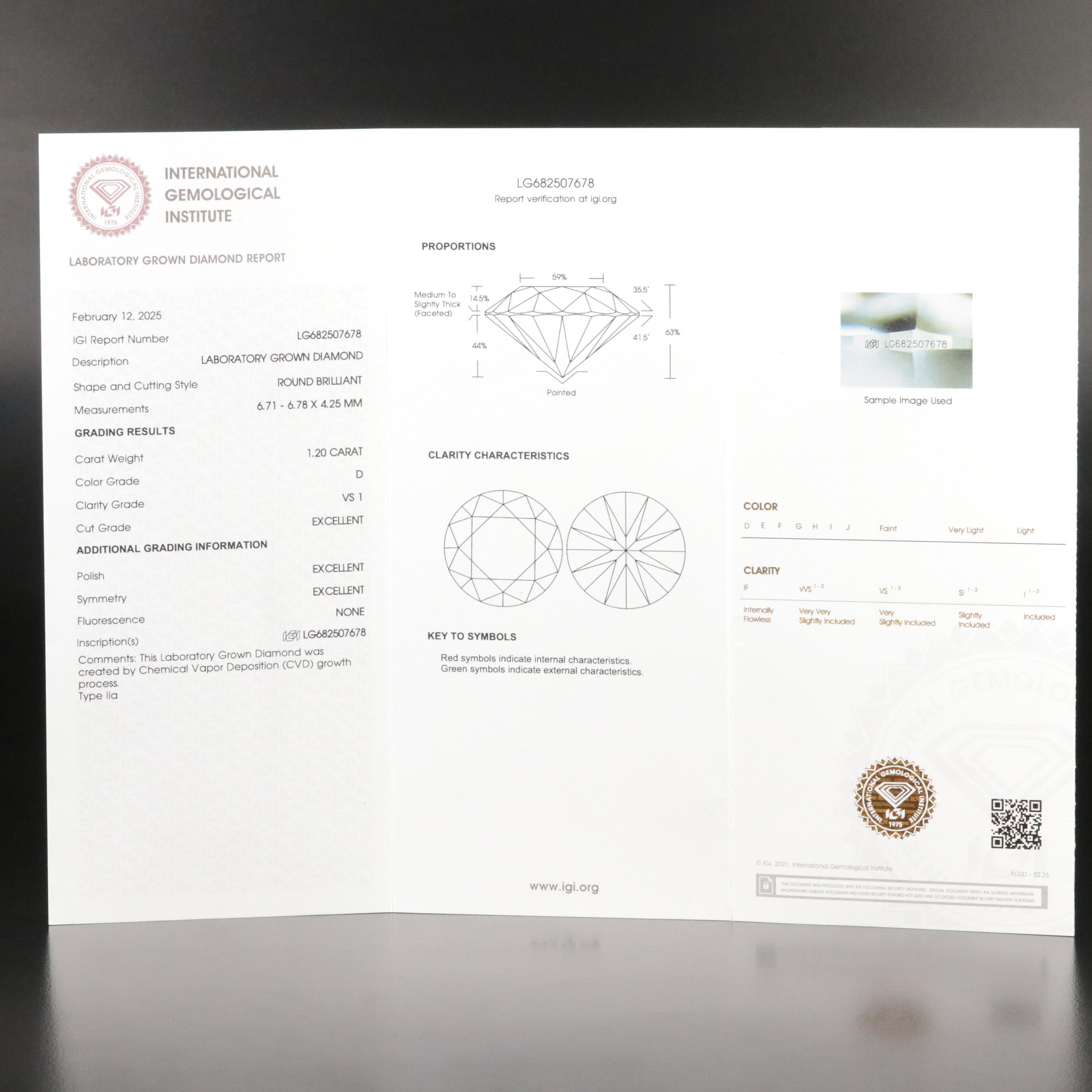 Loose 1.20 CT Lab Grown Diamond with IGI Report