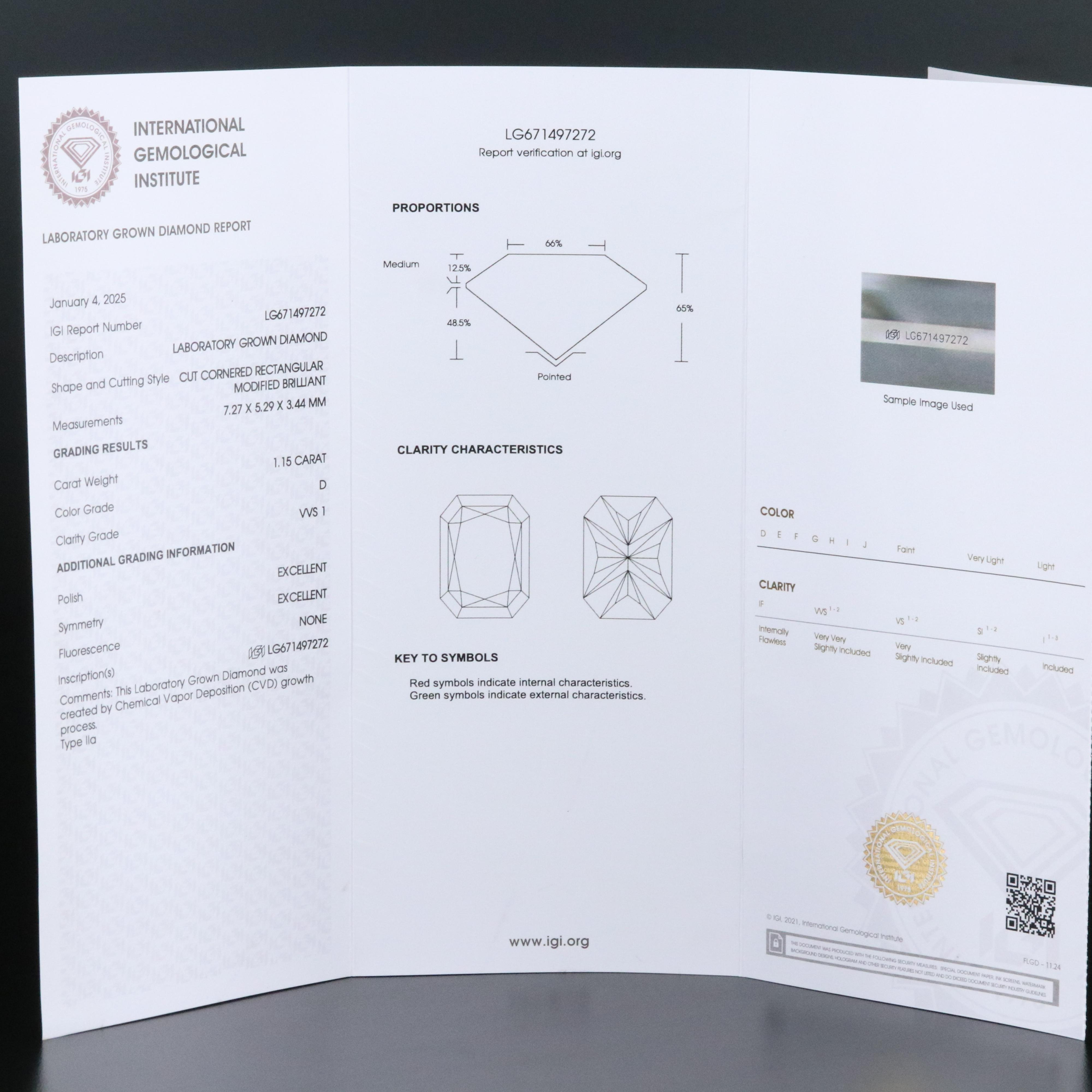 Loose 1.15 CT Lab Grown Diamond with IGI Report